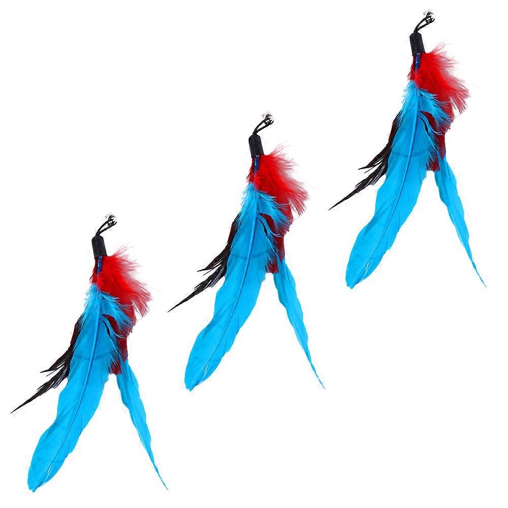 3Pcs Feather Replacement Head Cat Toy Interactive Toy-Blue