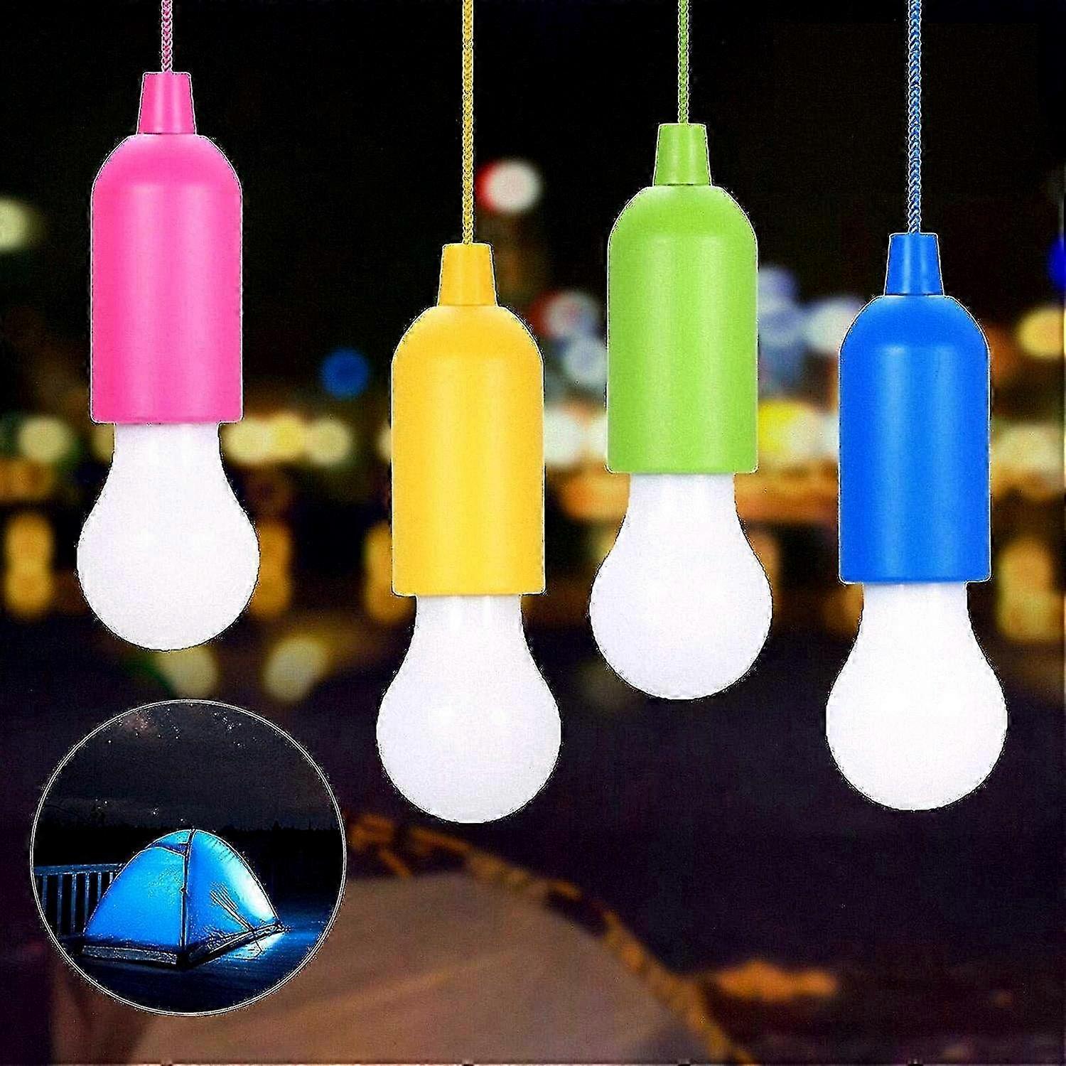 4pcs Portable LED Camping Light with Pull Switch, White & Color Changing Bulbs for Outdoor Use