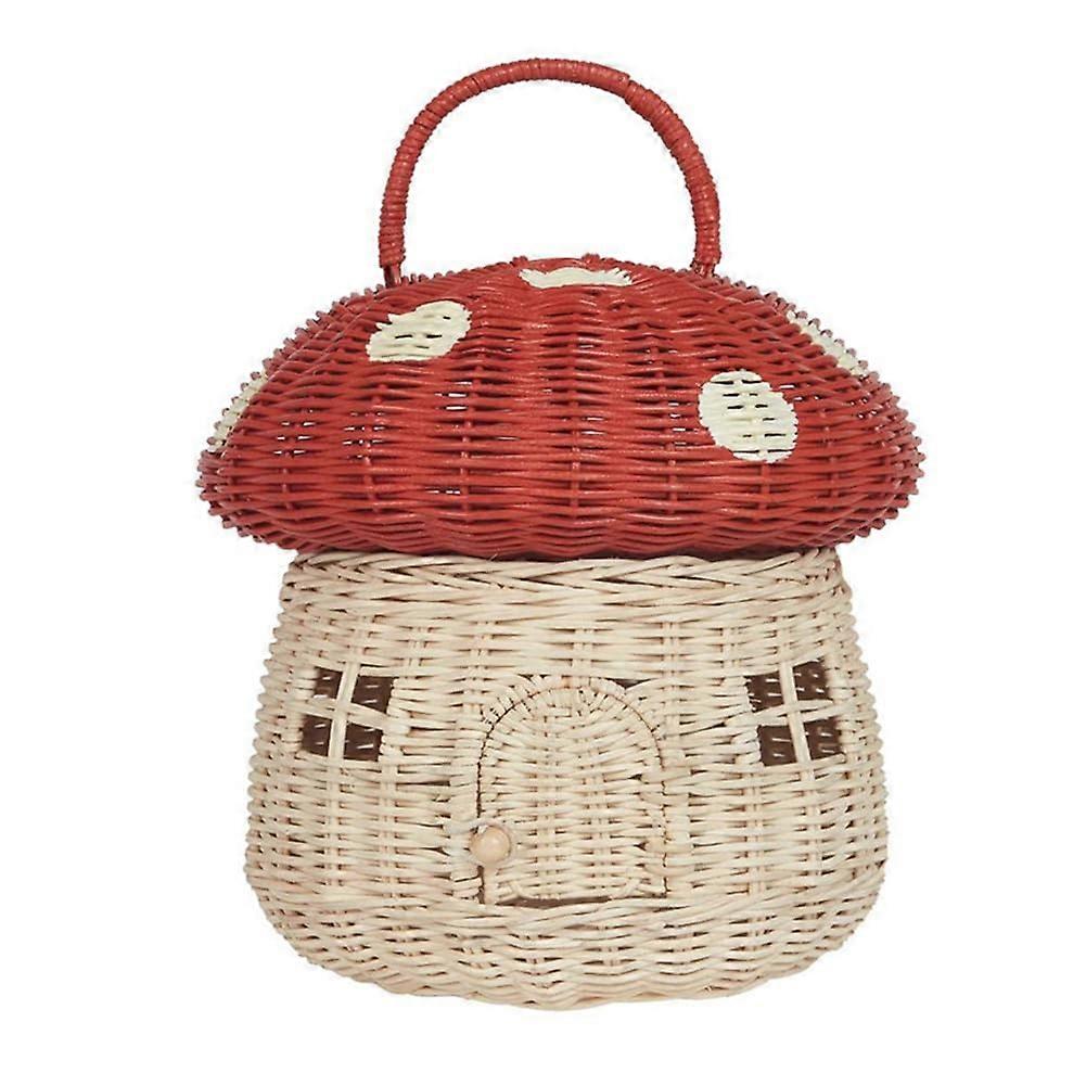 Handmade Rattan Mushroom Storage Basket with Lid for Nursery Decor and Gift Use