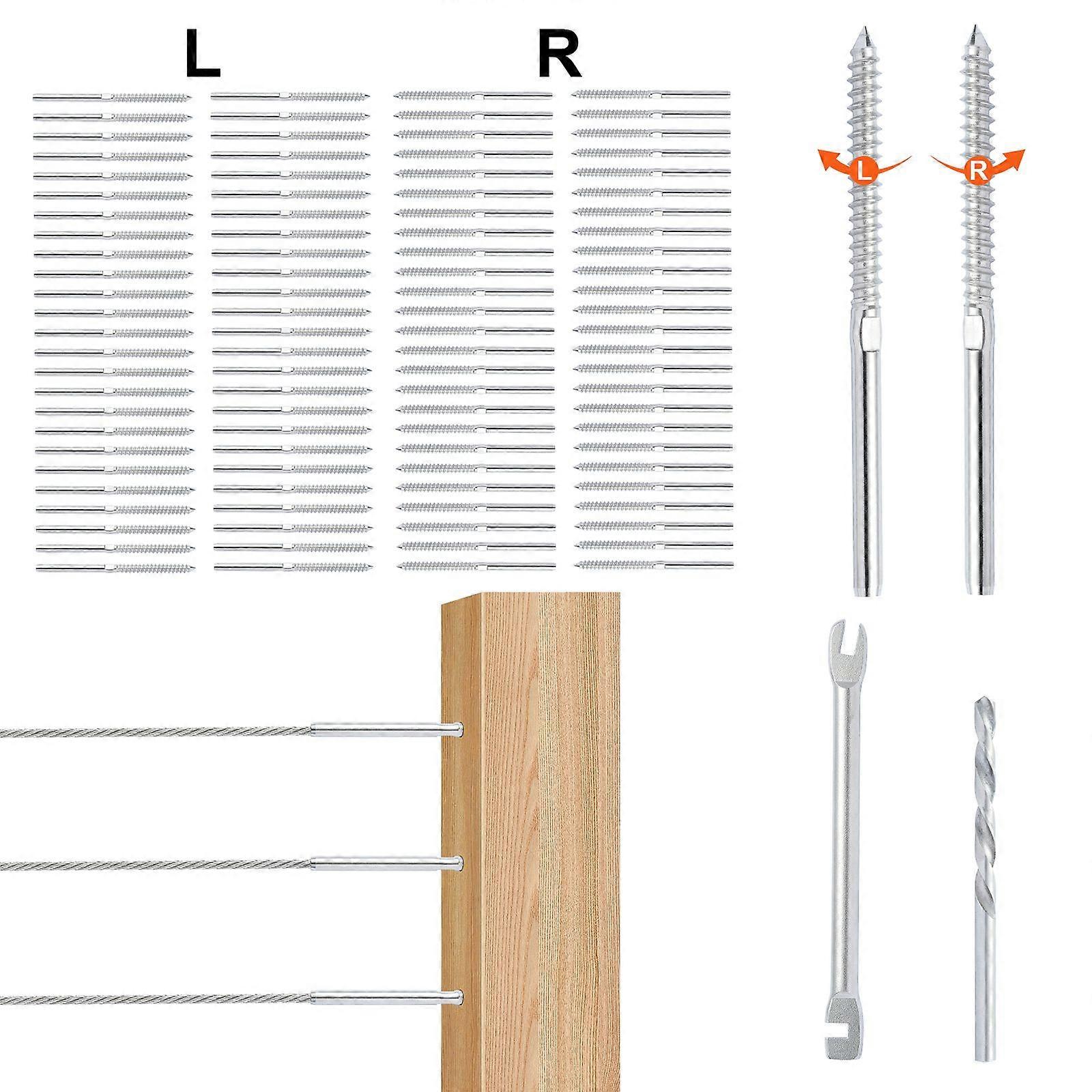 122 Pack Cable Railing Swage Threaded Stud Tension End Fitting Terminal, Cable Railing Tensioner 1/8" for Wood/Metal Post, Silver