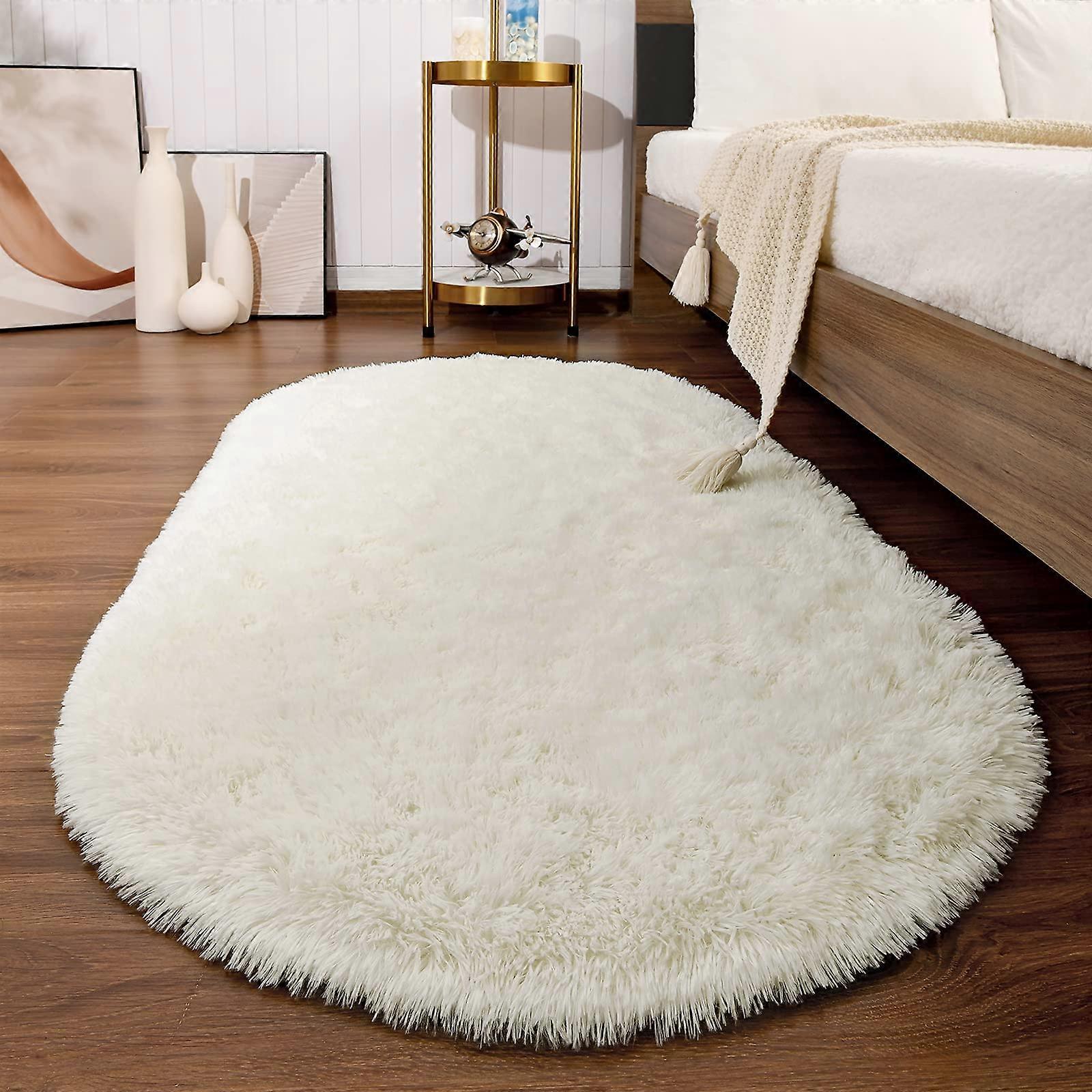 Fluffy Area Rug for Bedroom, Cute Area Rug for Boys/Girls, Room Home Decor, 2.6 x 5.3 ft Oval