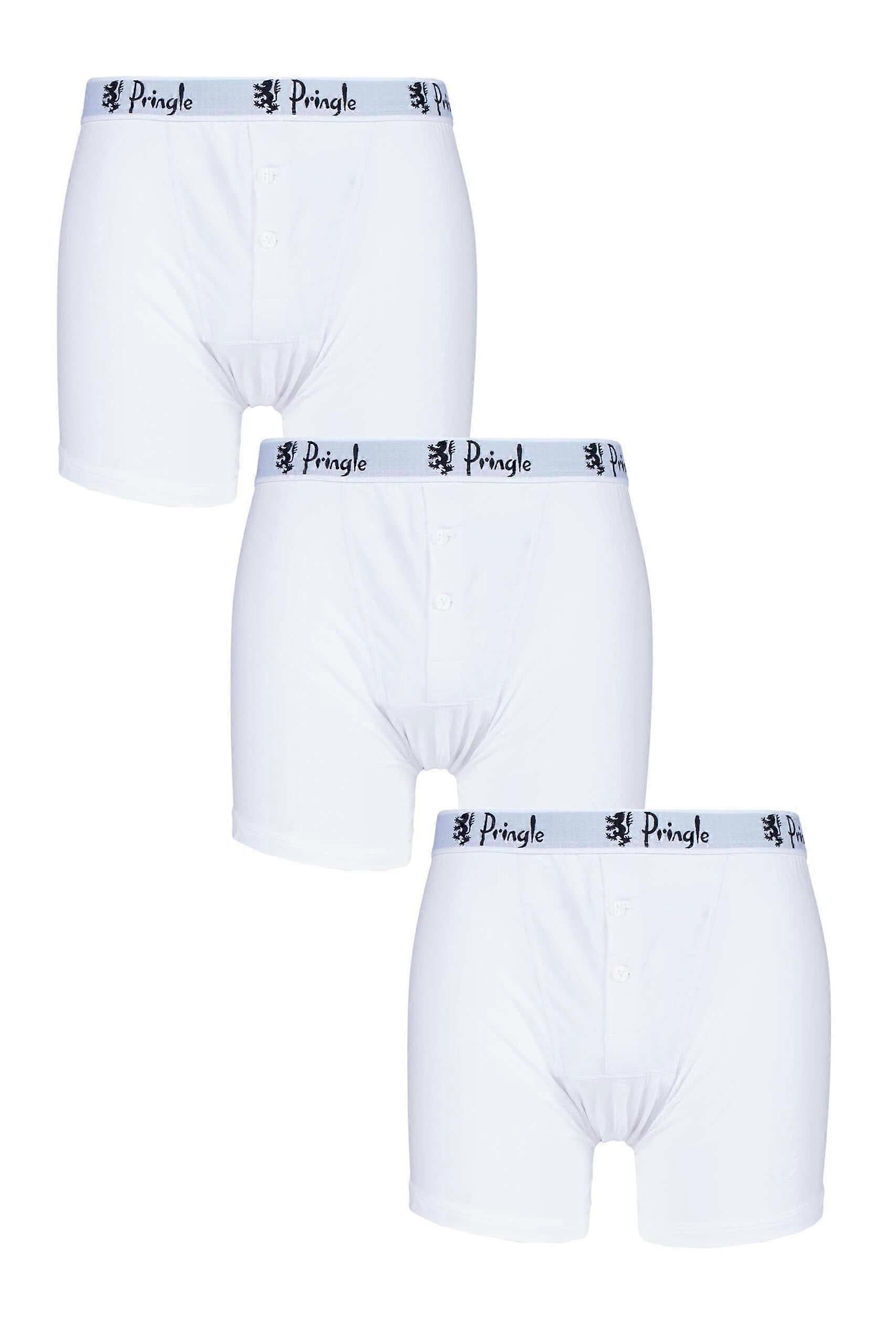 Pringle 3-pack William Button Front Cotton Stretch Boxers – Vit/svart logotyp