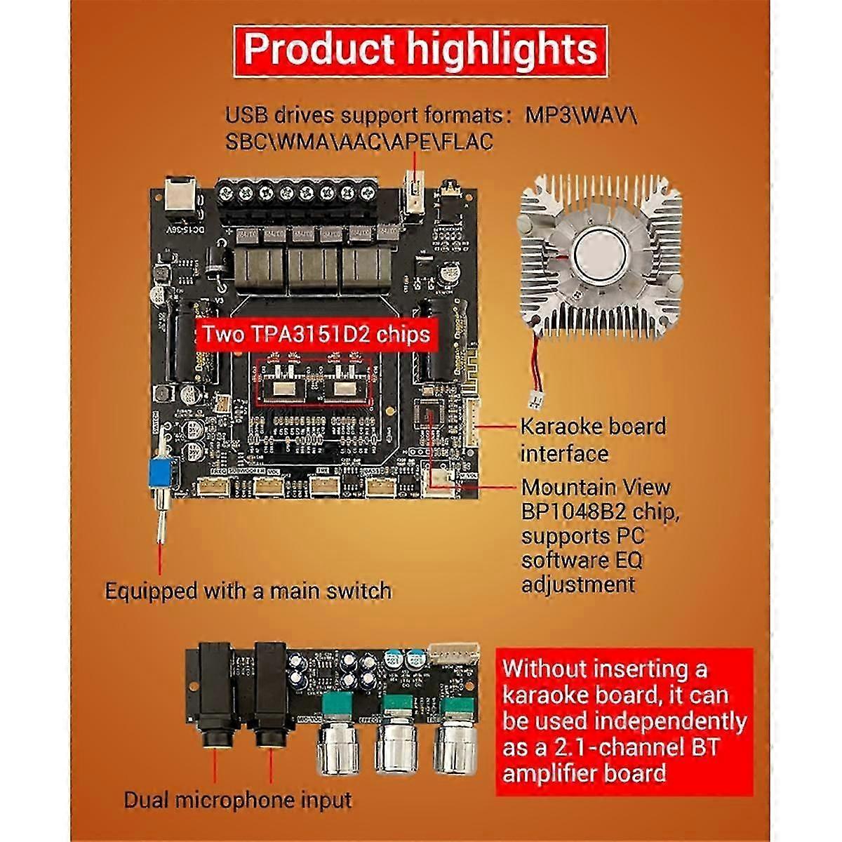 -DAM L1 Digital Power Amplifier Board Stereo 2X220W&350W Subwoofer Bluetooth Amplifier Module with Shielded Wire B