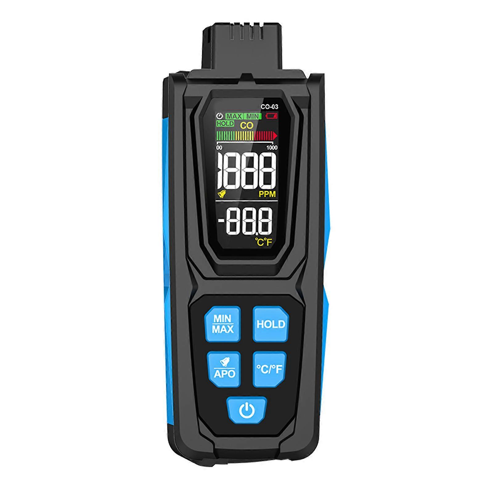 Handheld Carbon Monoxide Meter 0-1000PPM CO Gas Detector with Temperature Sensors & Alarm Professional Color Display