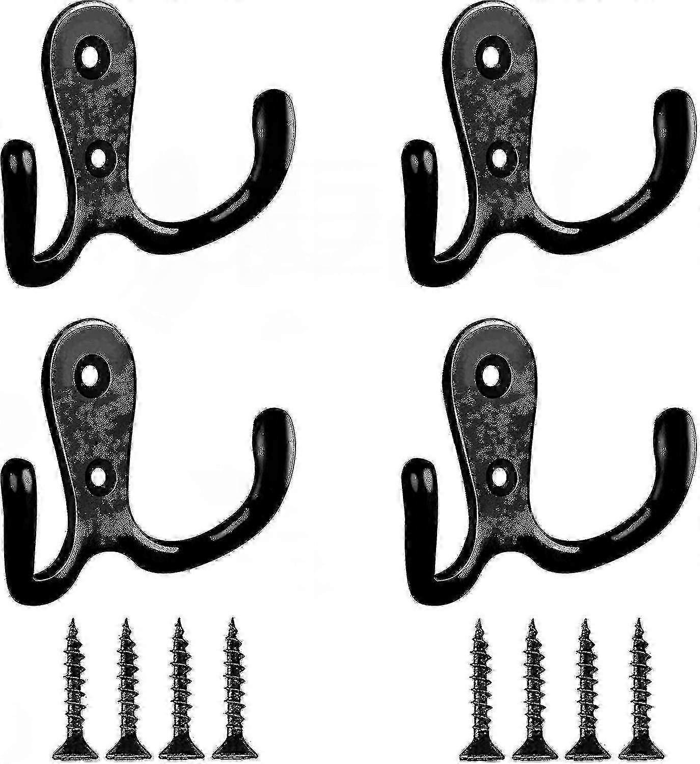Double Claw Coat Hooks, Double Coat Hook Wall(4 Pcs, Black)