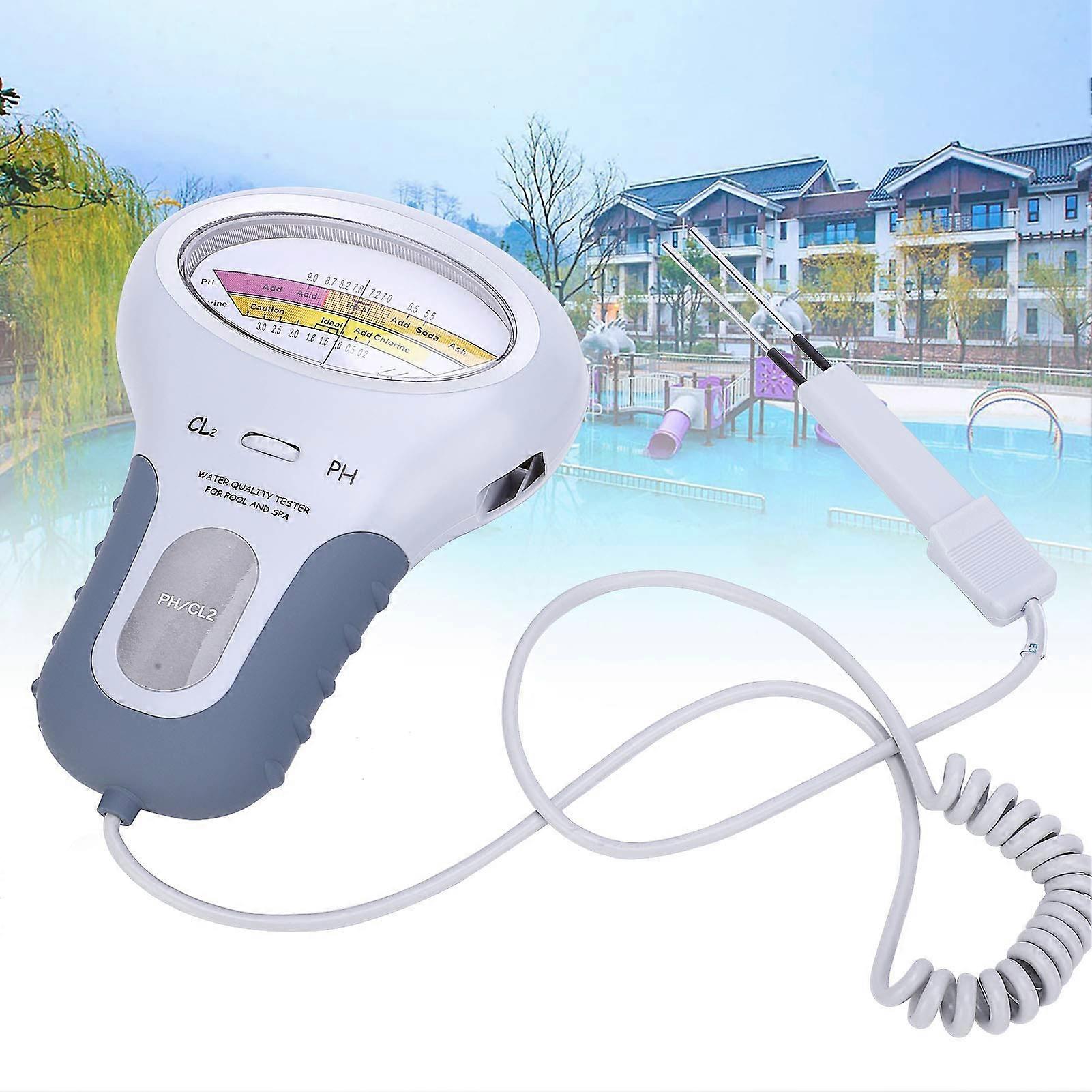 Pool Chlorine Tester, PH Tester, PC102B CL2 Chlorine and PH Tester Swimming Pool Spa Water Quality Analyser with Probe for Family Pools or Spas