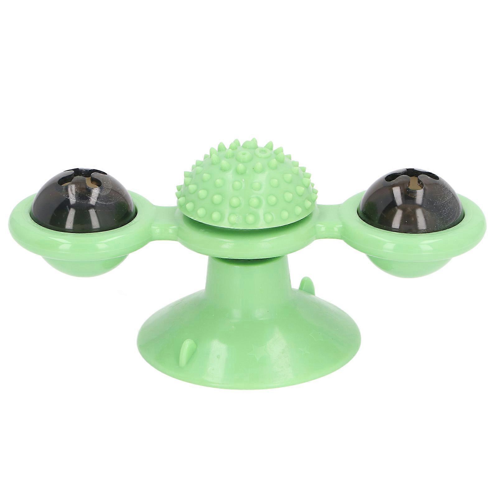 Moulin à vent interactif pour chat avec herbe à chat et boule lumineuse LED, jouet à ventouse pour chat, exercice de mastication, vert