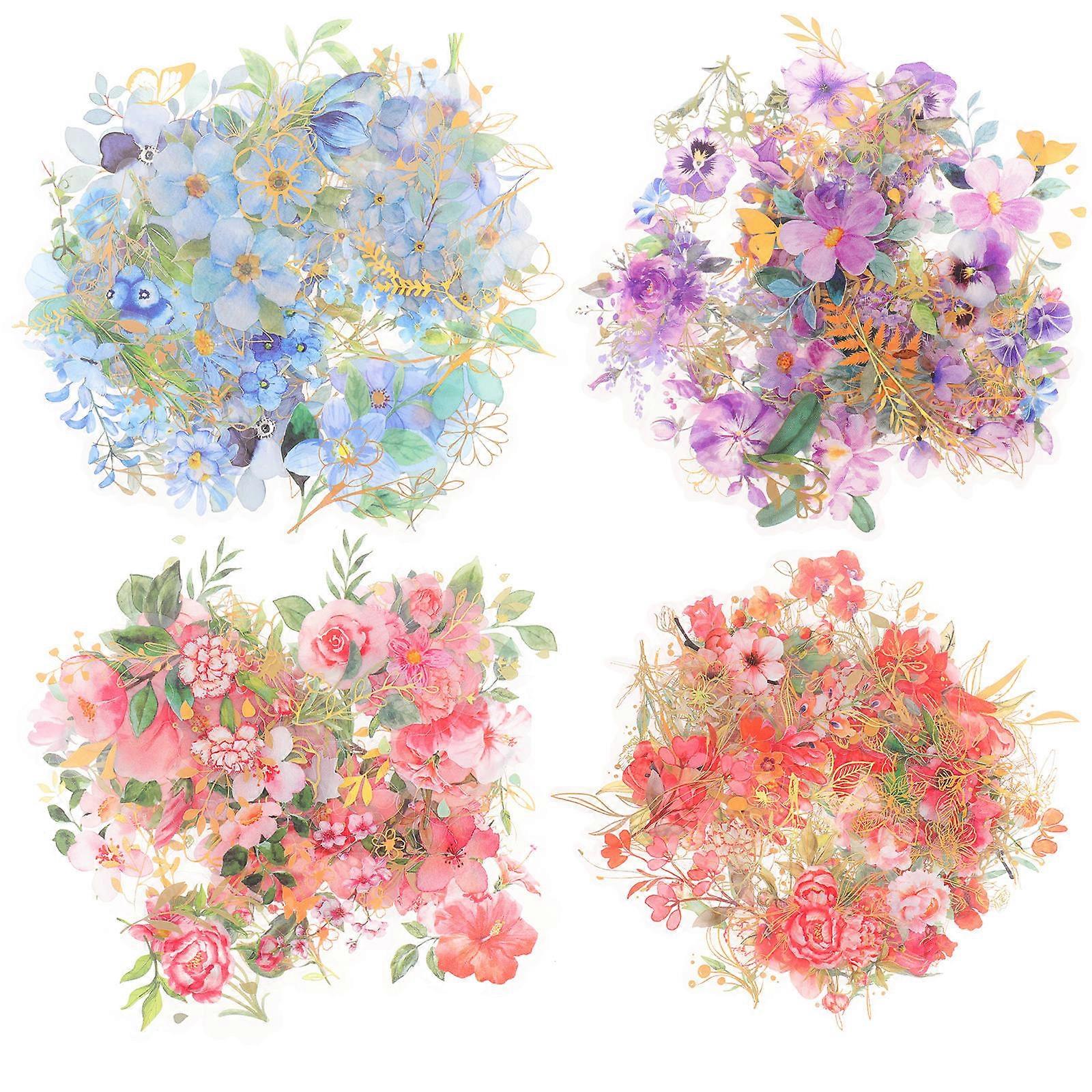 4 Sets of Decorative Scrapbooking Stickers Flower Pattern Decal Hand Account DIY Material