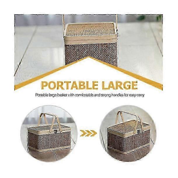 2025 Newest Natural -friendly Woven Basket Bamboo Picnic Basket With Lid Handheld Snacks Bread St Fast Bamboo Basket