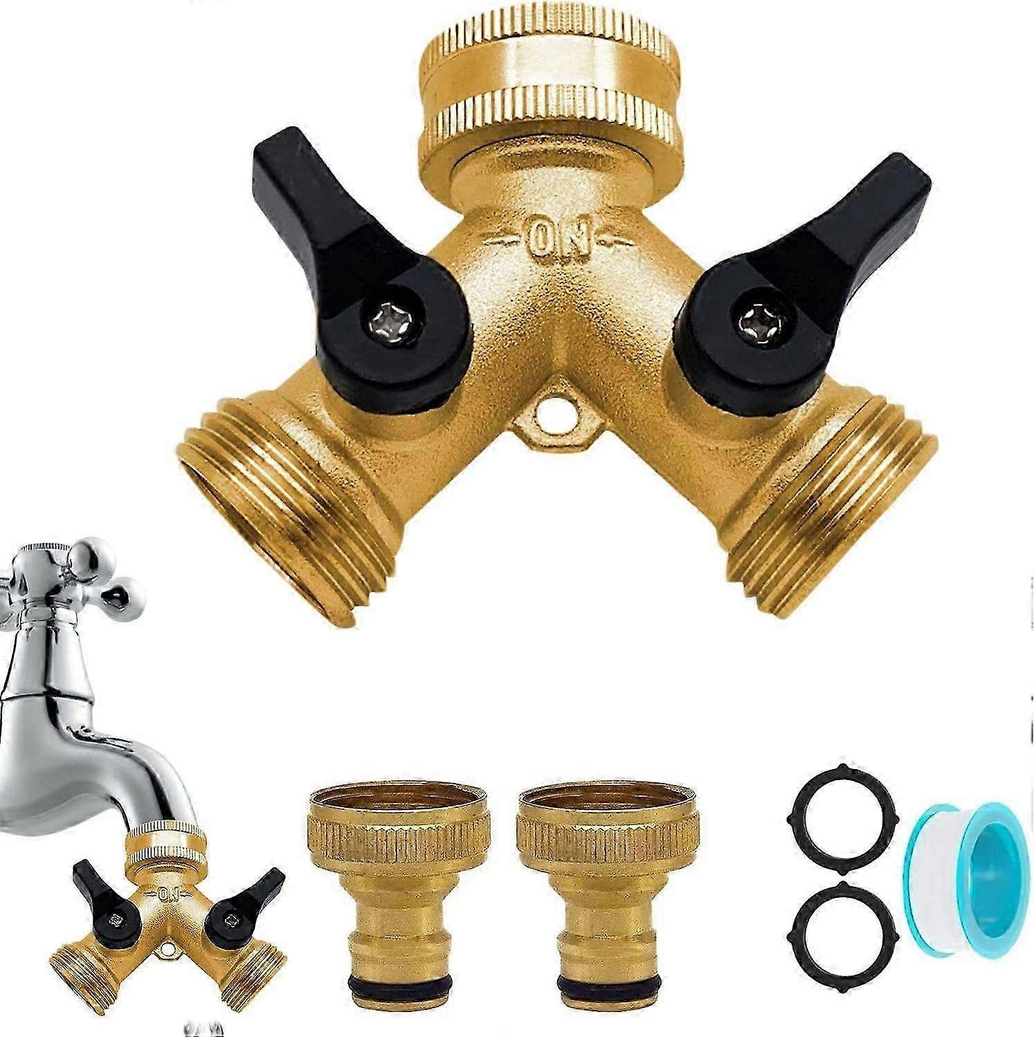 2-way splitter: Y-shaped water distributor for two inlet hoses to be connected, 1/2" and 3/4" water distributor for garden, lawn taps, adjustable and