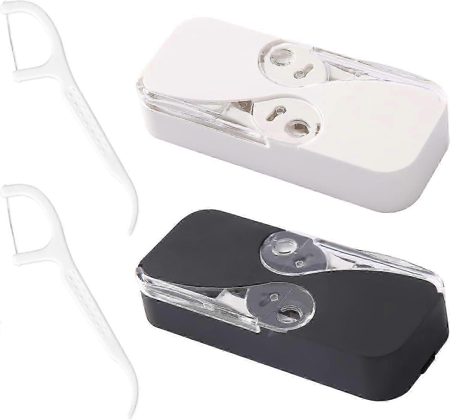 Portable Automatic Dental Floss Dispenser Case for Teeth Cleaning (Black+White)