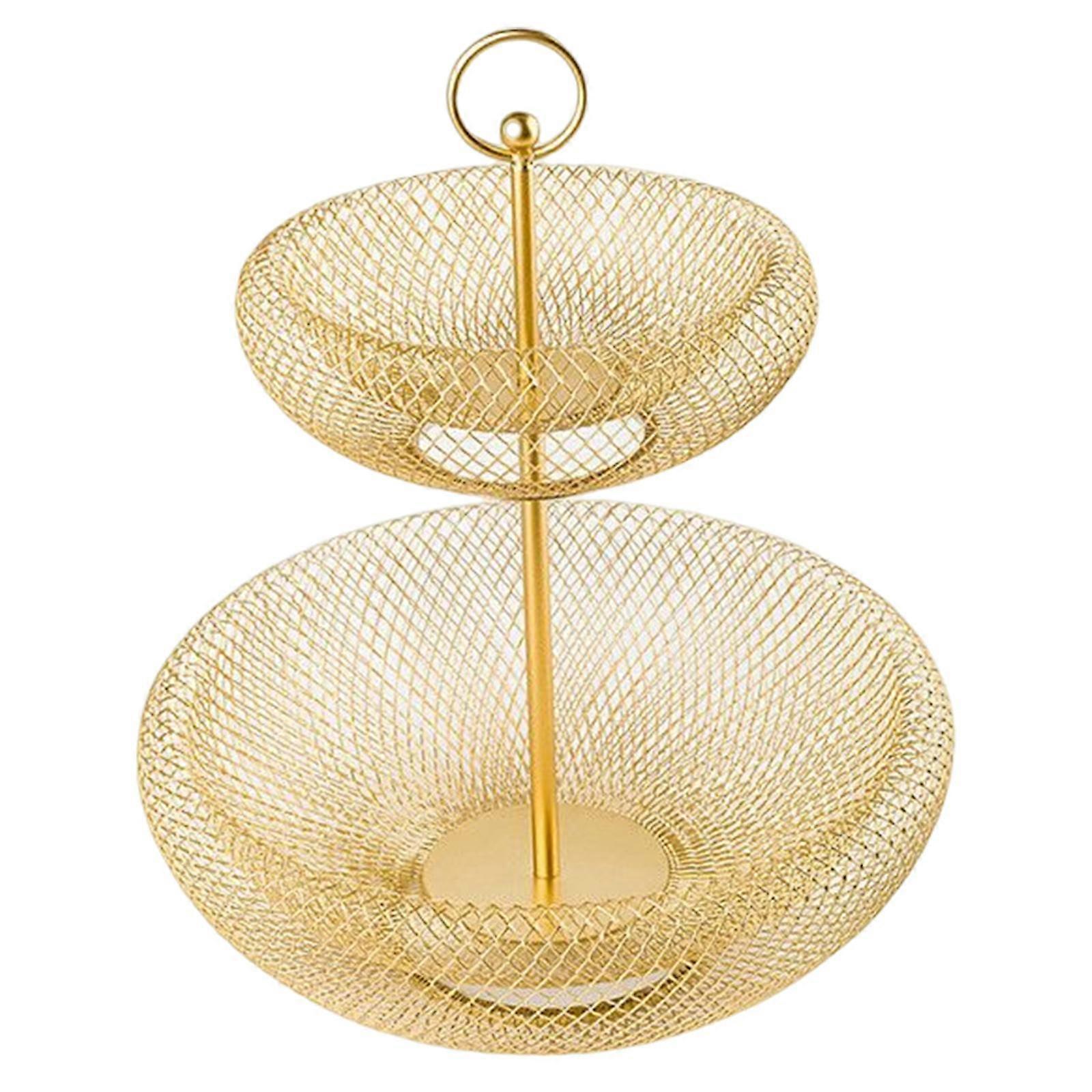 Gold 2 Tier Countertop Fruit Basket Creative Multifunction Round for Storage