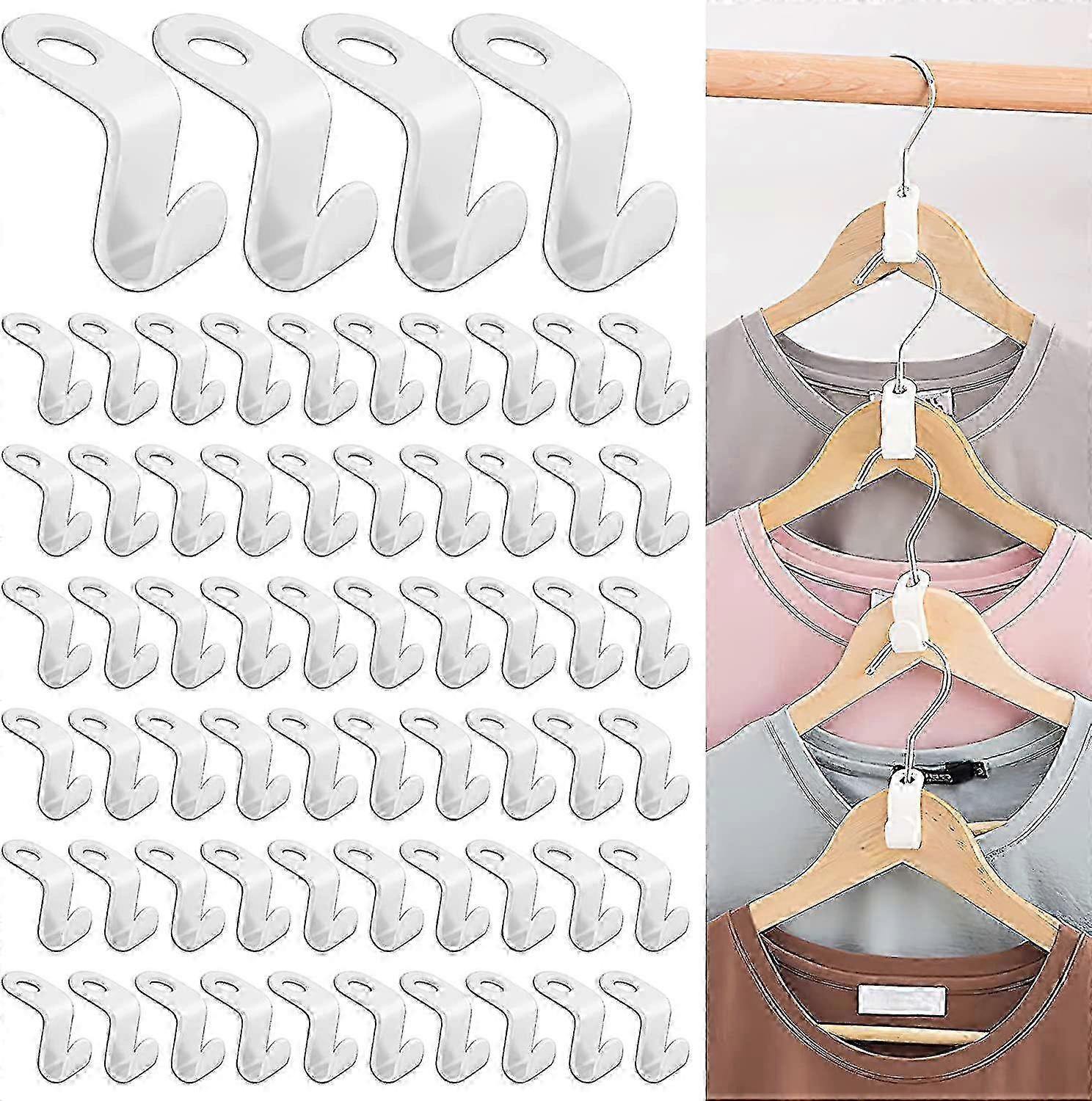 64 Pcs Hanger Hook Connectors, Space Saving Extension Clips (White)