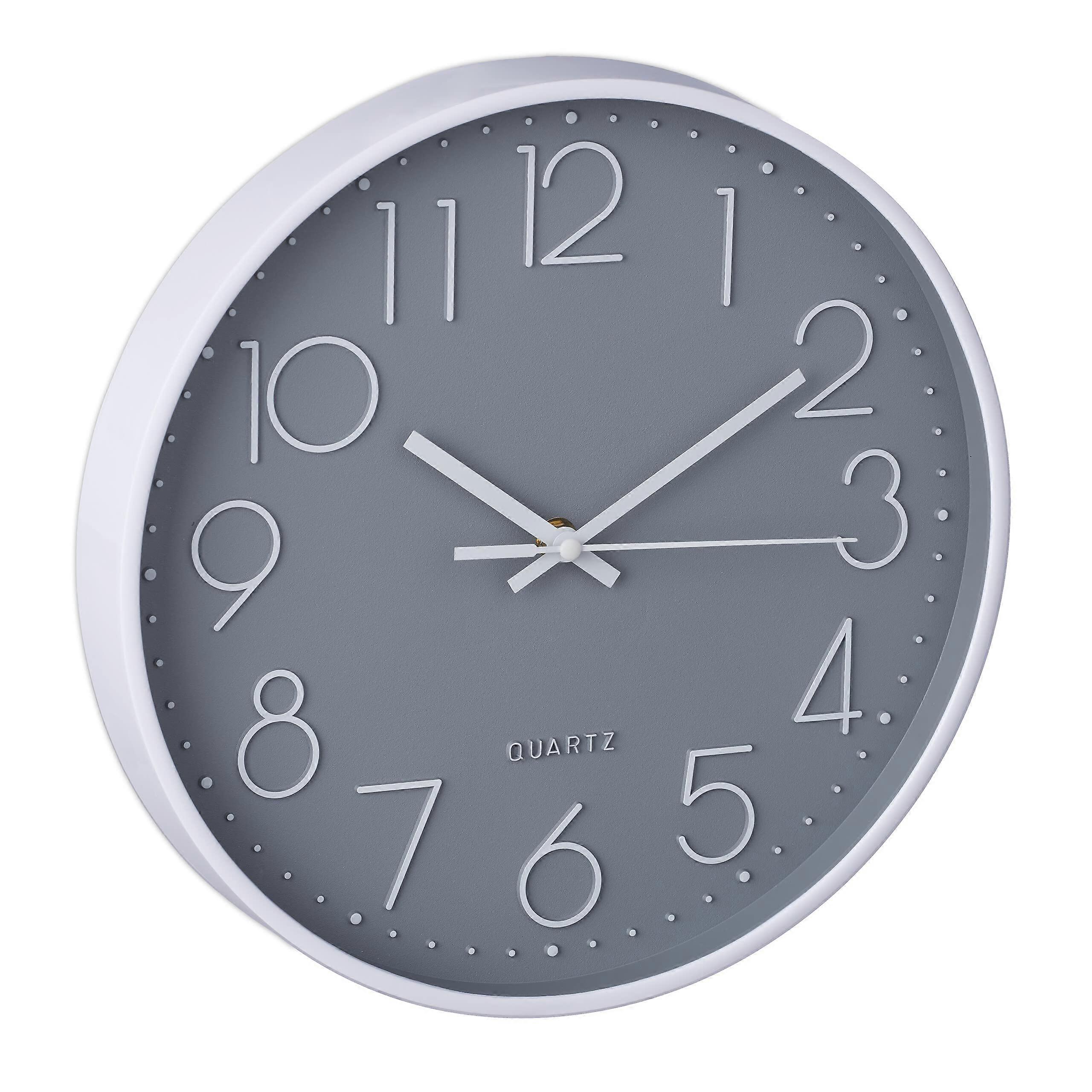 Modern Wall Clock Battery Operated Analogue Kitchen Clock with Second Hand Bathroom Clock Diameter 30 cm Grey/White