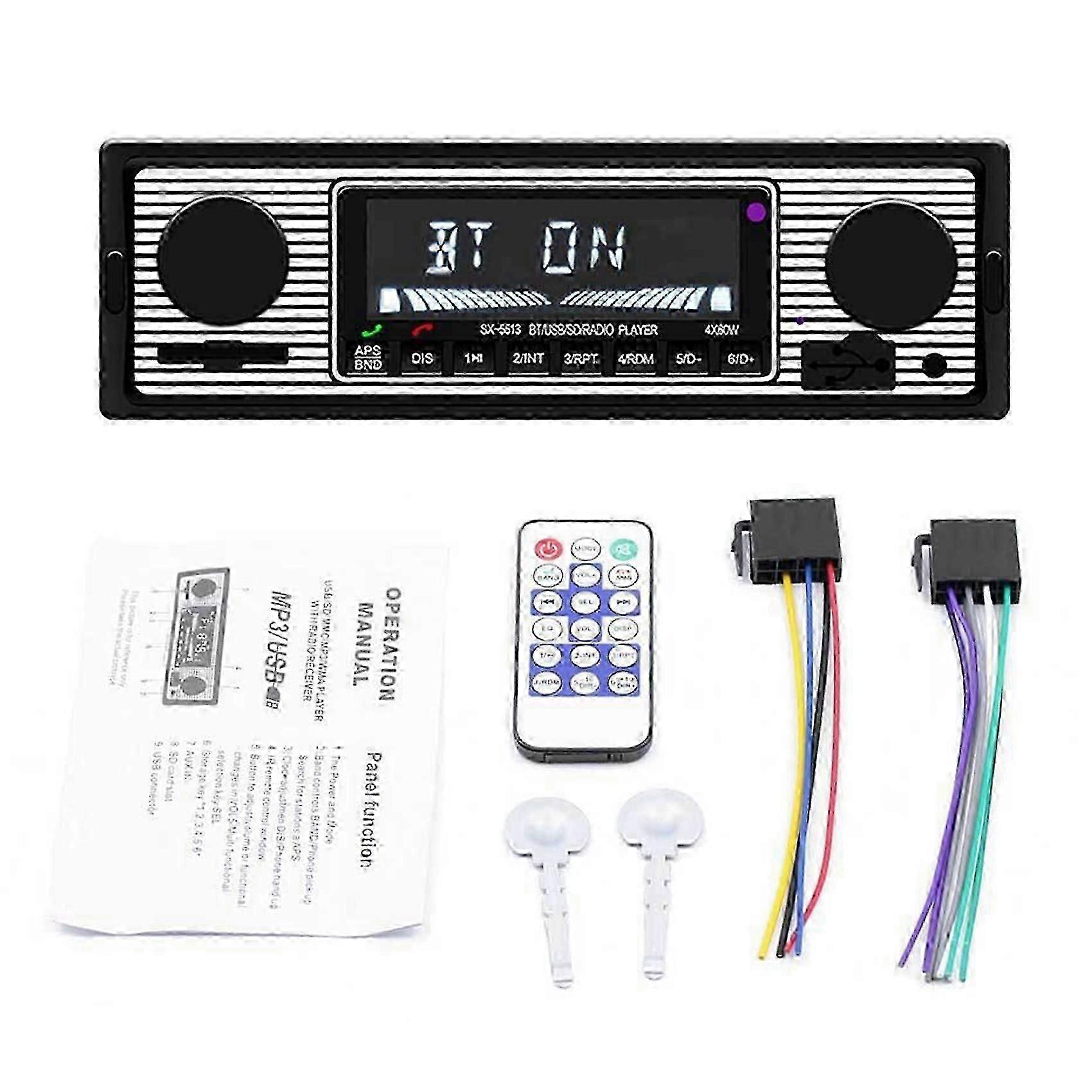 1 DIN Retro Car Stereo Audio Automotive Bluetooth with USB USB/SD/AUX Card FM MP3 Player PC Type:-5513
