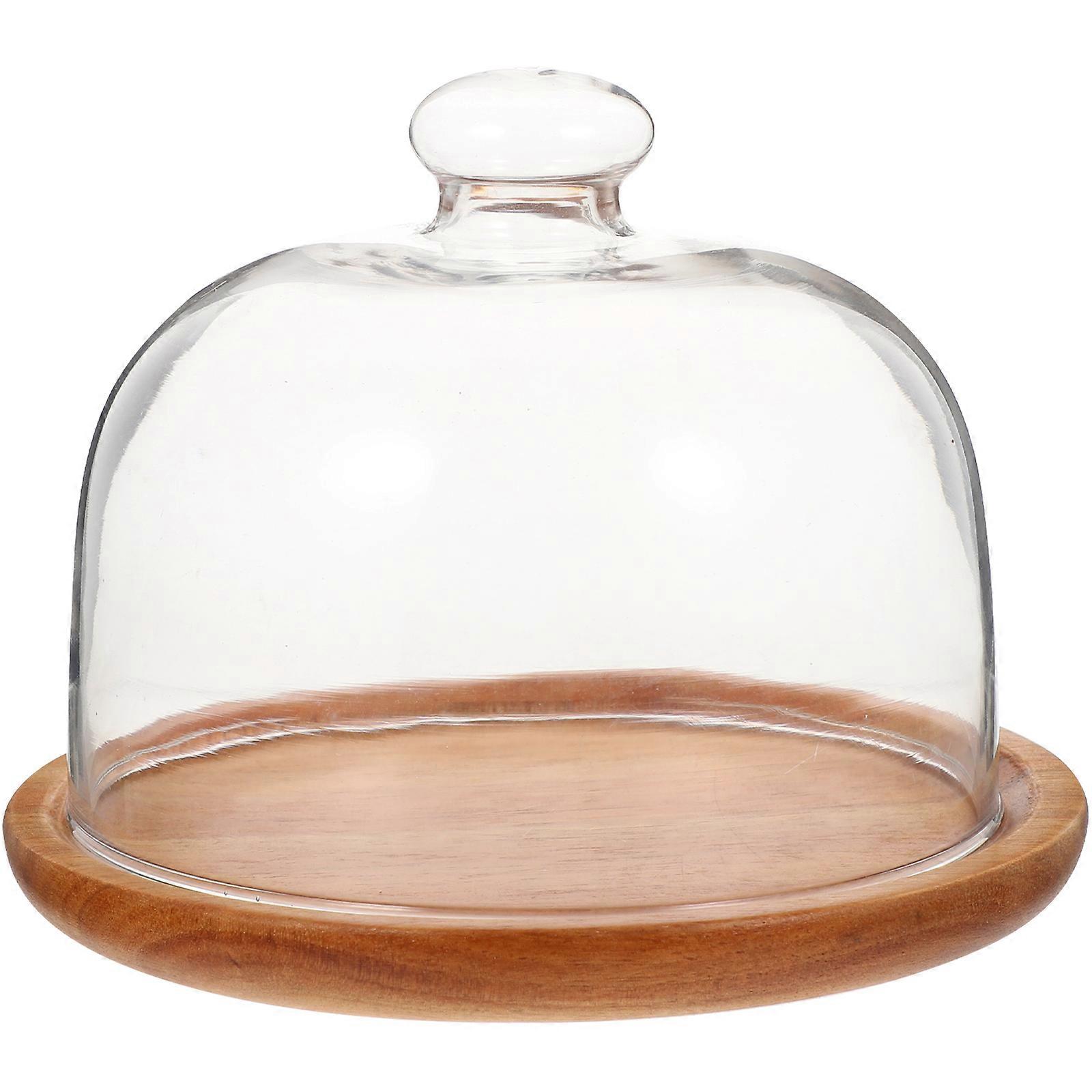 Dessert Display Plate Simple Wooden Cake Plate with Dome for Birthday Party Easy to Clean 1Set