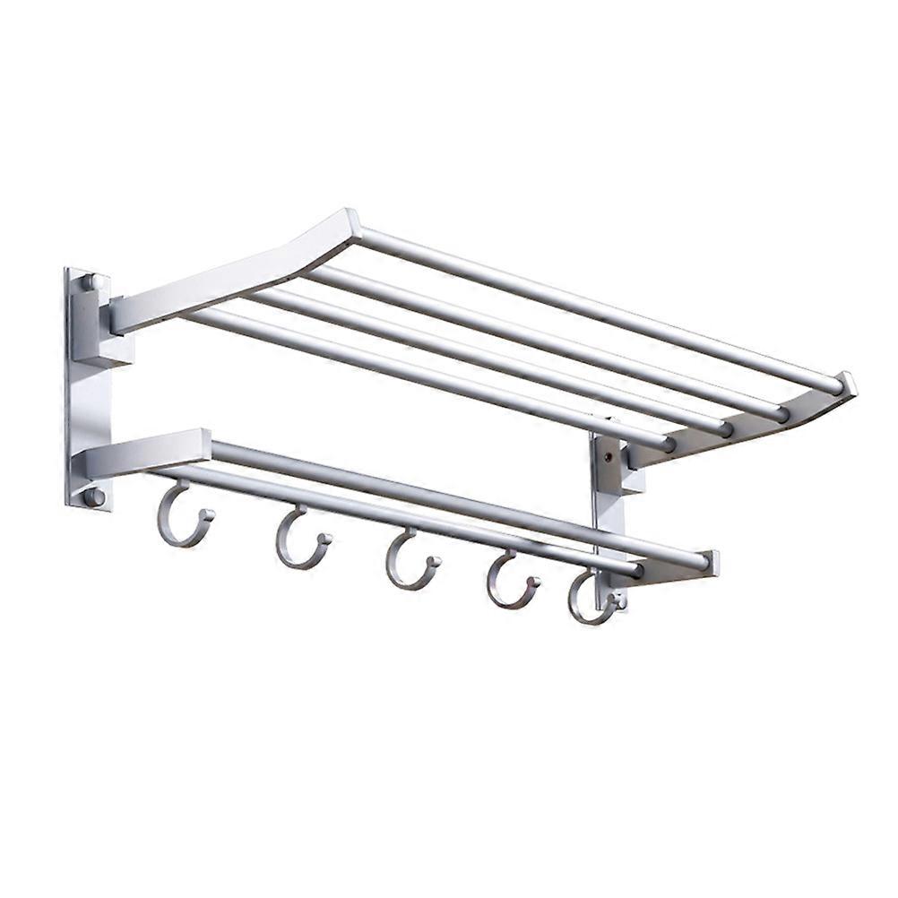 Small Towel Holder Flexible Folding Double Layer Towel Rack Silver 40CM Wall Mounting 1Pack