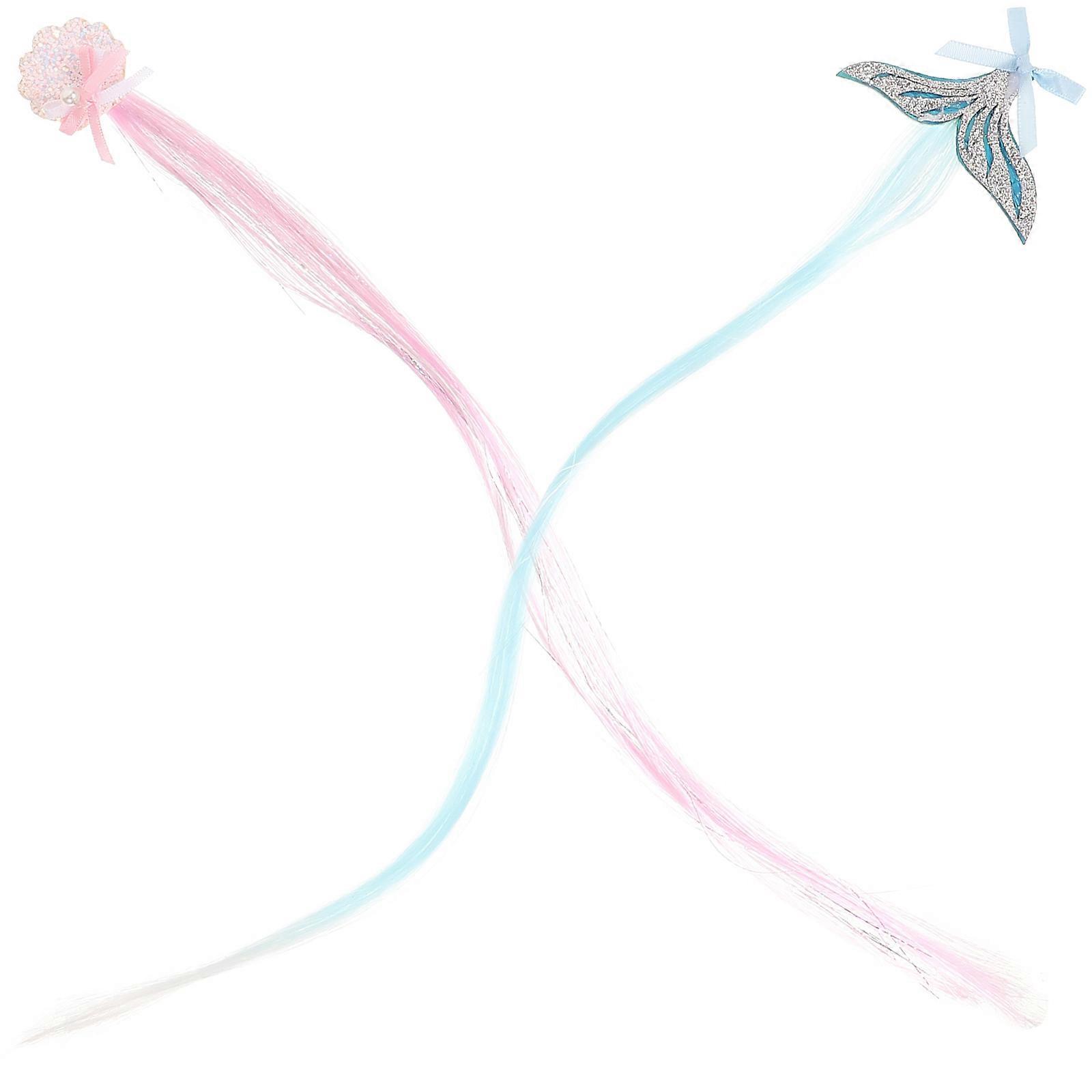 Mermaid Hair Clip Braid Wigs Seashell Shape Girls Mermaid Theme Party 43x6.5cm Chemical Fiber 2Pcs