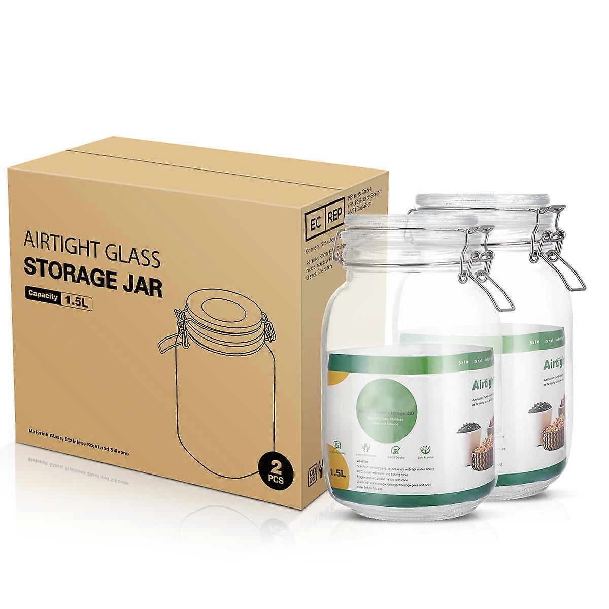 Airtight Food Storage Jar BestonZon 2Pcs Glass Containers With Silicone Gasket For Long-Term Food Preservation 1.5L