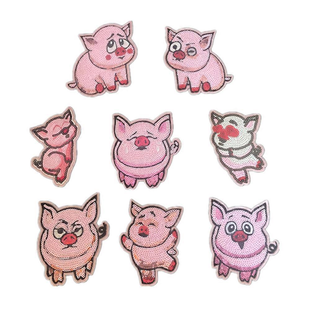 Tiny Iron On Patch Sequin Motif Applique Cartoon Shaped Pig Assorted Size for DIY Projects Pink Color 8Pcs