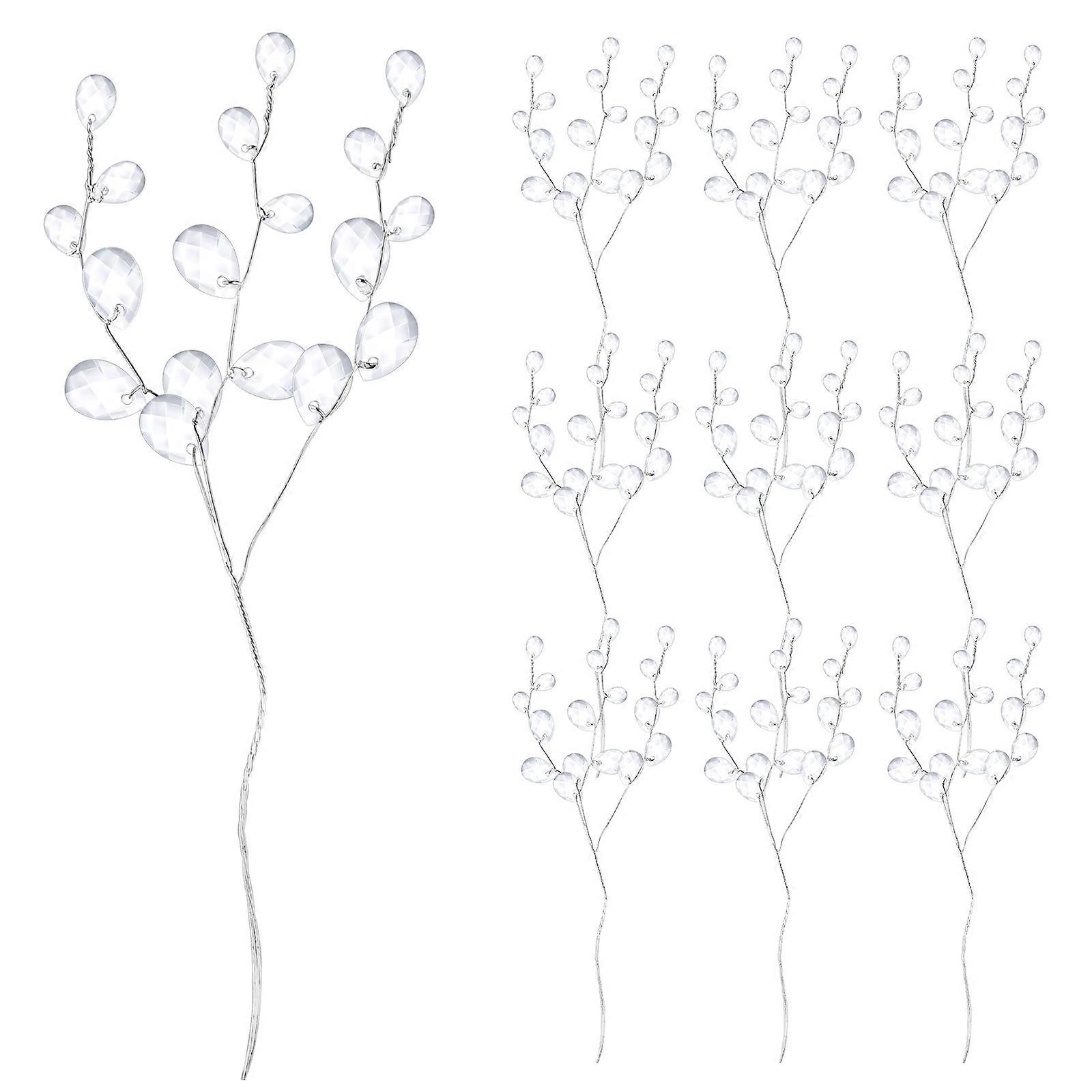 Artificial Bouquet Acrylic Bead Drops Flower Branches White Diy Crafts 17cm 50Stems