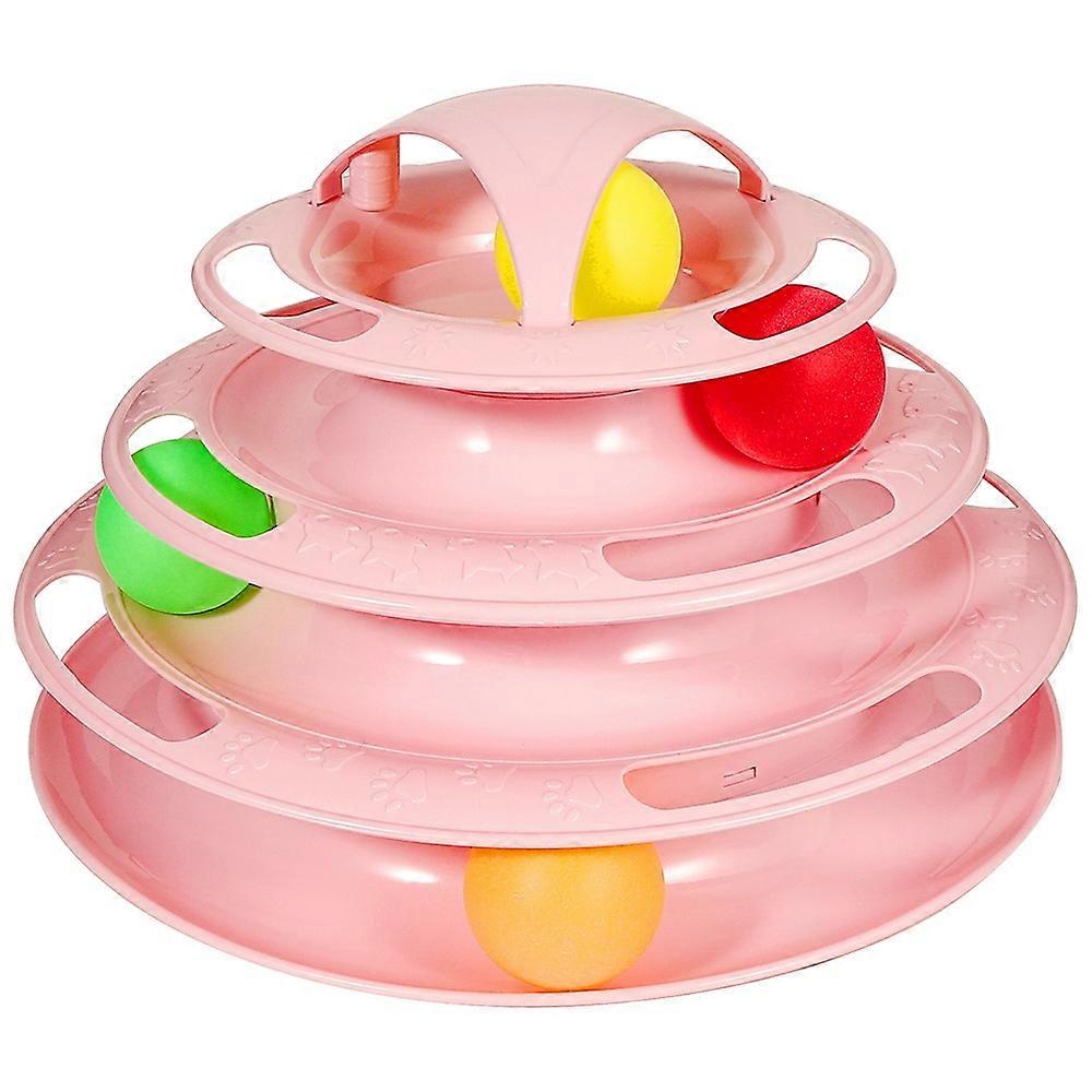 Cat Toys 4-Tier Turntable Roller Colorful Balls Interactive Kitten Exercise Toys Set