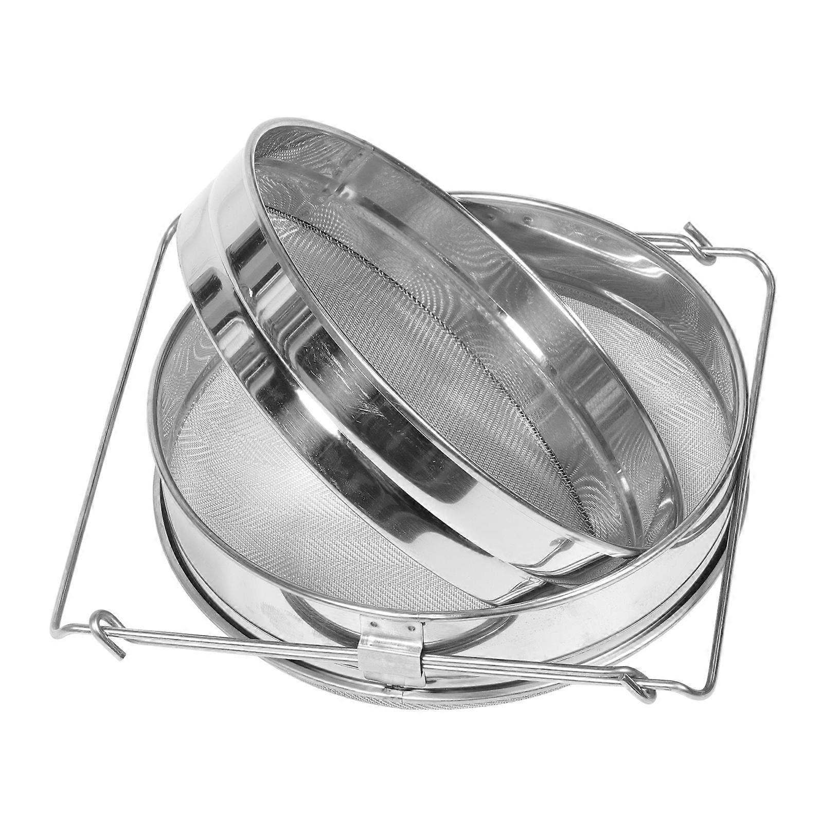 Baking Sifter Household Kitchen Double Layer Honey Filter Stainless Steel 9.4×9.4×3.3in Break Solid Flour 1Pack