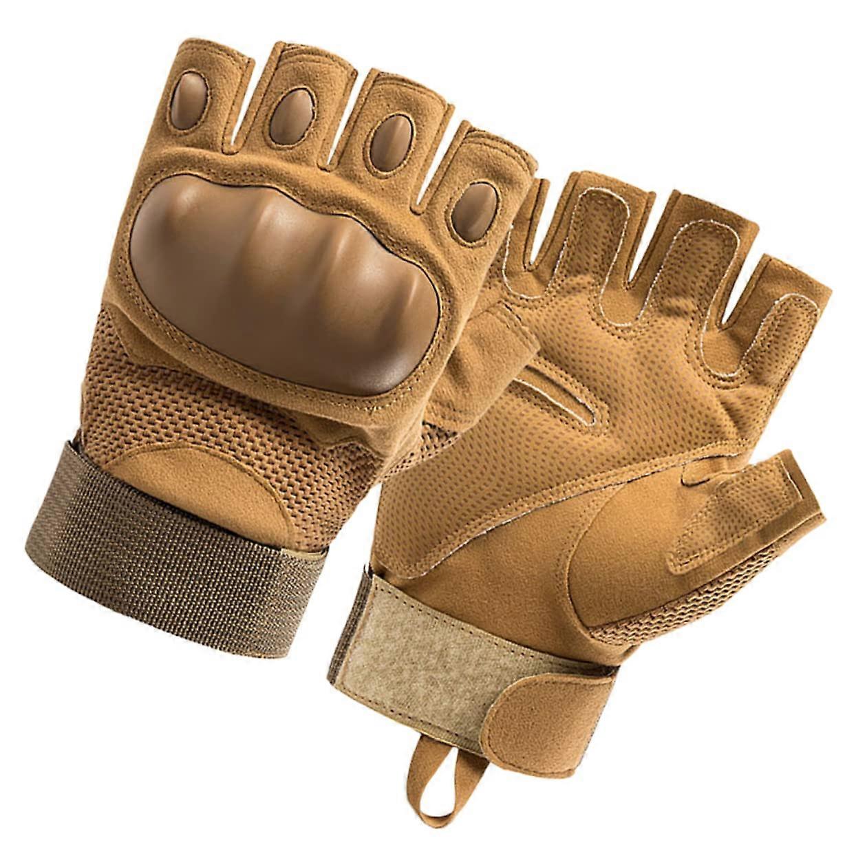 Gloves Free Breathable Mitt Fingerless Cycling Biker Light Protection Grip Fall Half Exercise Gym Padded Khaki XL