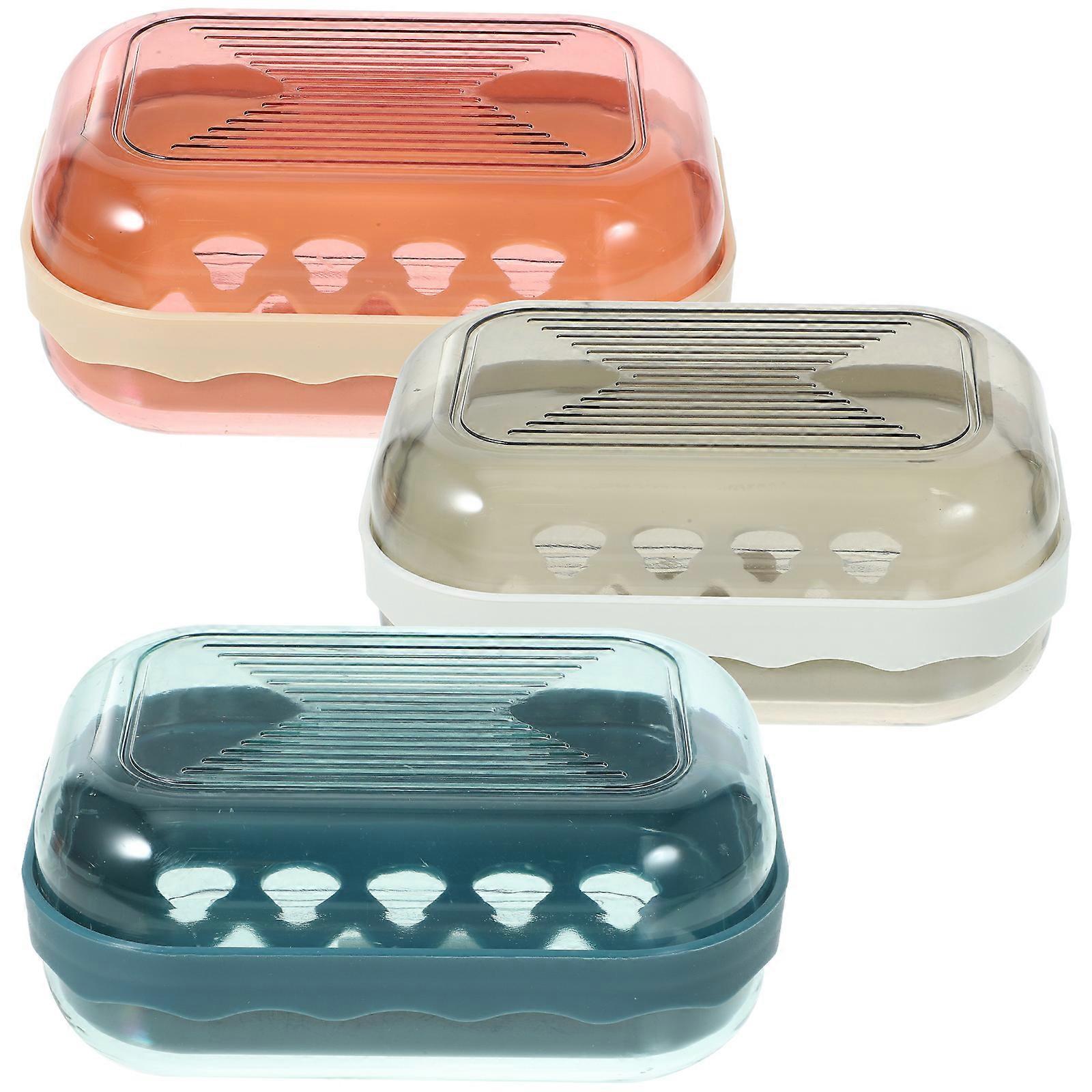 Soap Container With Lid Travel Friendly Rectangular Plastic Box For Camping 13.00X9.00X6.00cm 3Pcs