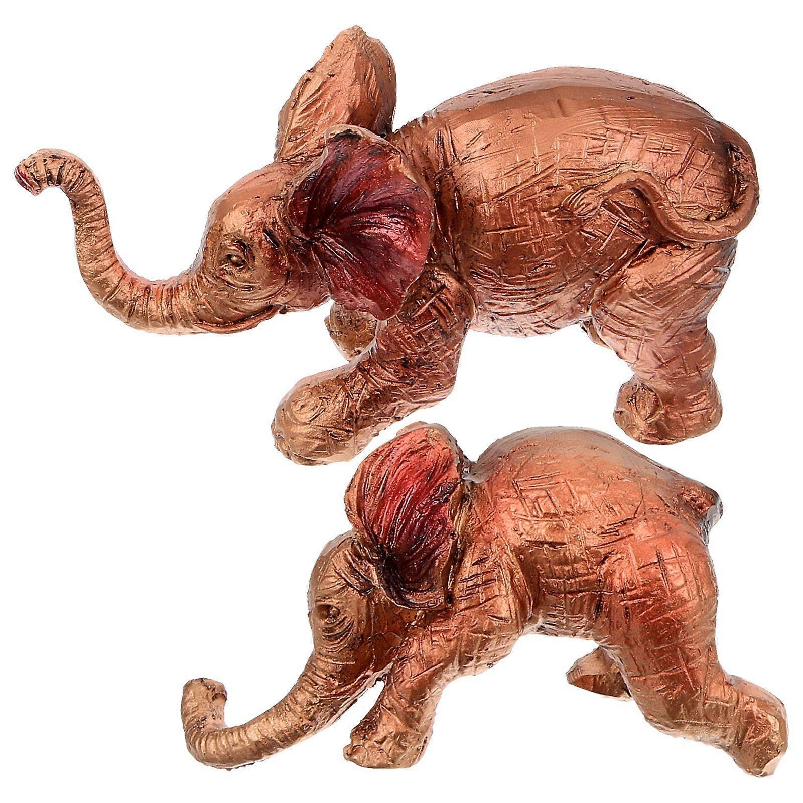 2Pcs Elephant Statue Resin Elephant Figurine Desktop Resin Statue Resin Craft Adornment