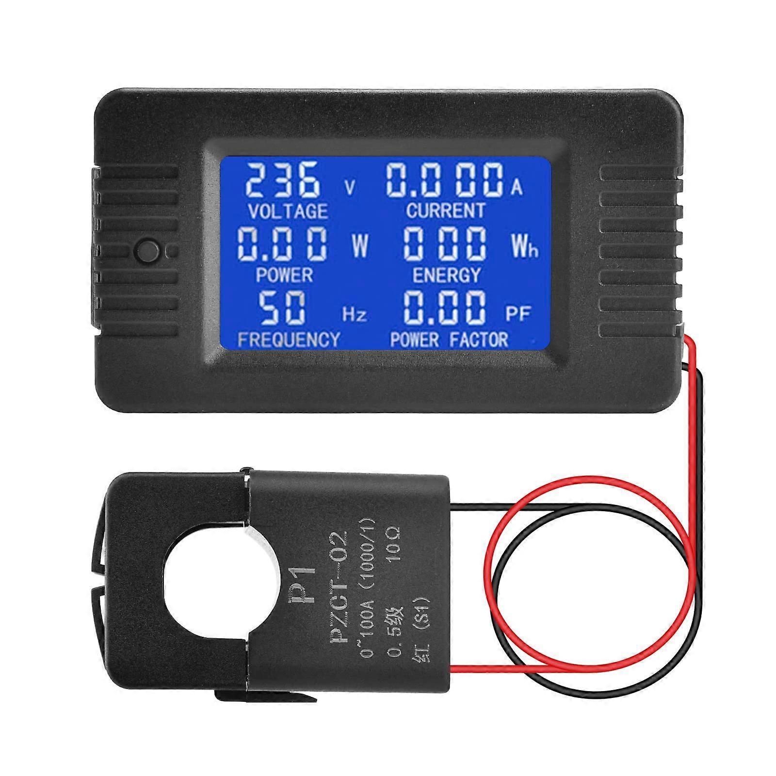 LCD Digital Ammeter Voltmeter AC 80-260V 100A, 6-in-1 Power Meter