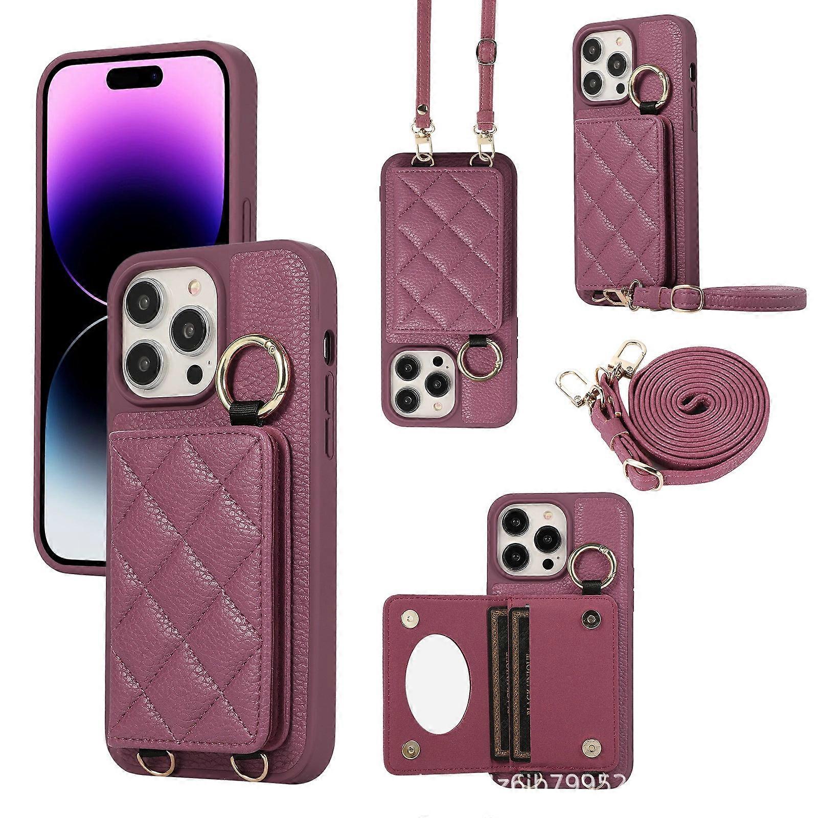 Deksel Til Iphone 14 Pro Burgundy Kortspor Crossbody Lommebok