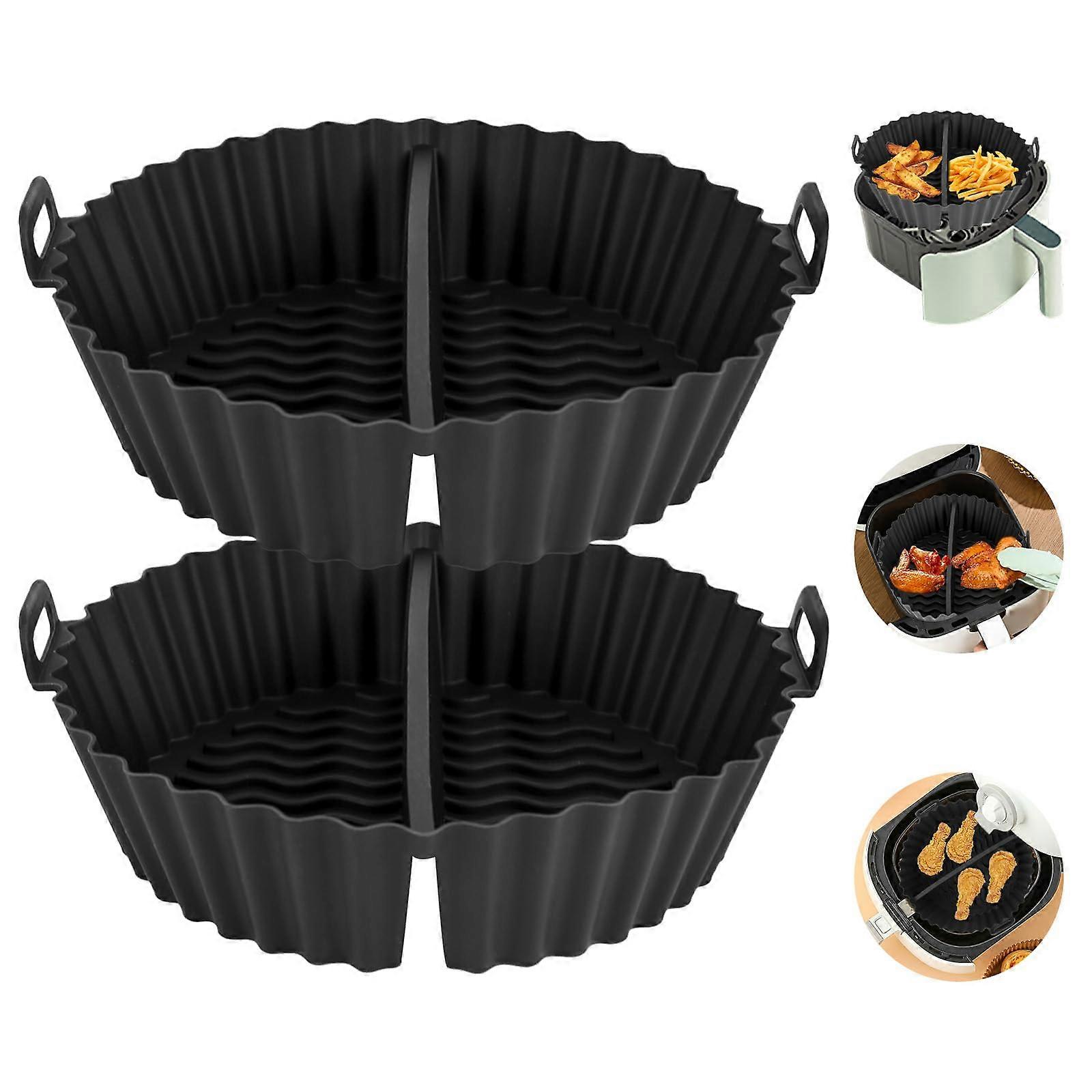 20 cm Round Airfryer Silicone Mould Set of 2 Reusable Baking Inserts for Air Fryers Ovens Microwaves Black with Dividers