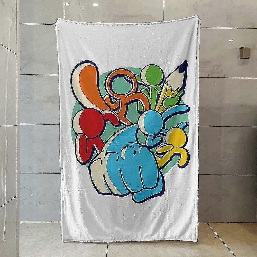 Cartoon Stick Figures Throw Blanket for Sofa and Bed, Soft and Cozy Hairy Quilt for Comfortable Sleep