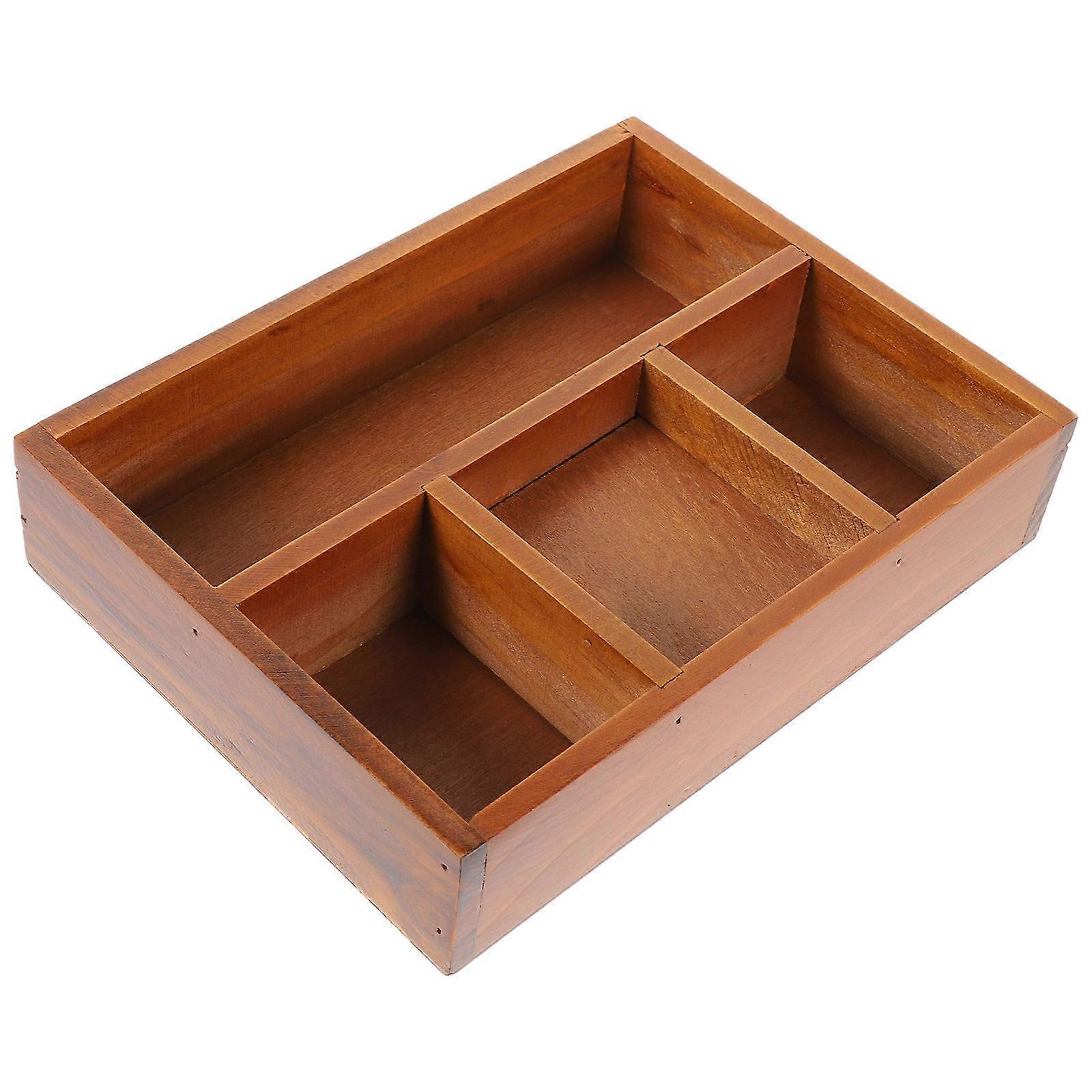 Vanity Tray Wooden Compartment Tray Multi-Functional Bedside Table Organizer Box 1Set
