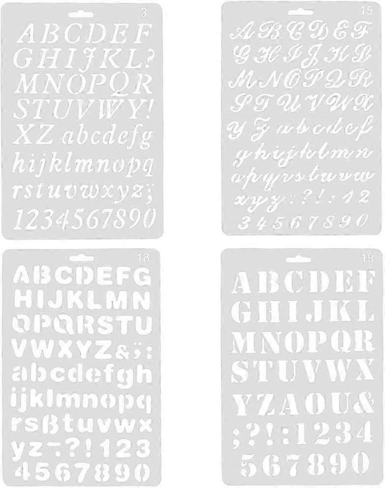 4 Pieces Alphabet Painting Stencils Set, Assorted Styles Reusable Numbers and Letters Art Drawing Templates Stencils for DIY Craft Projects