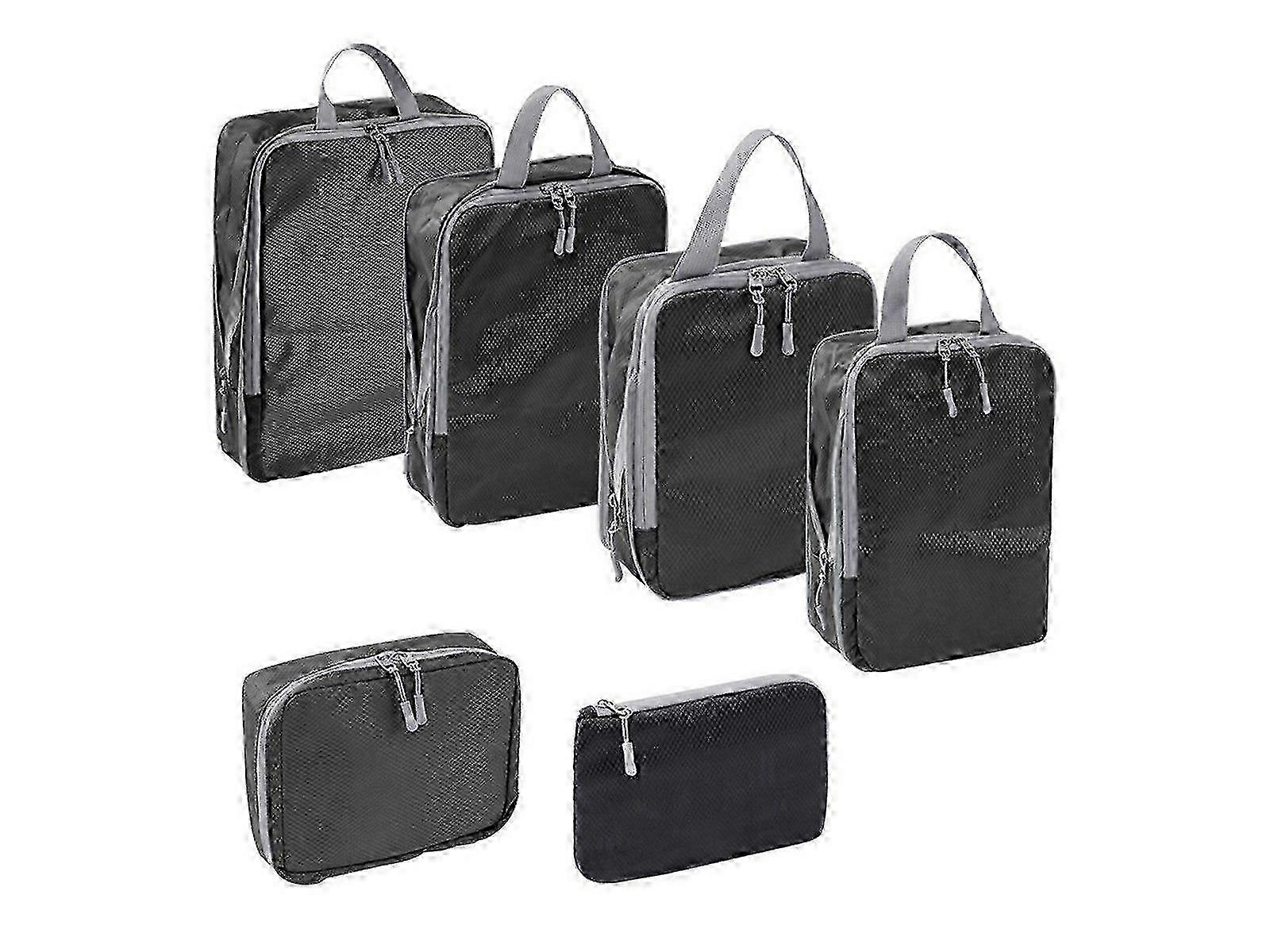 Set of 6 Travel Compression Packing Cubes Luggage Storage Bag Organizer Black