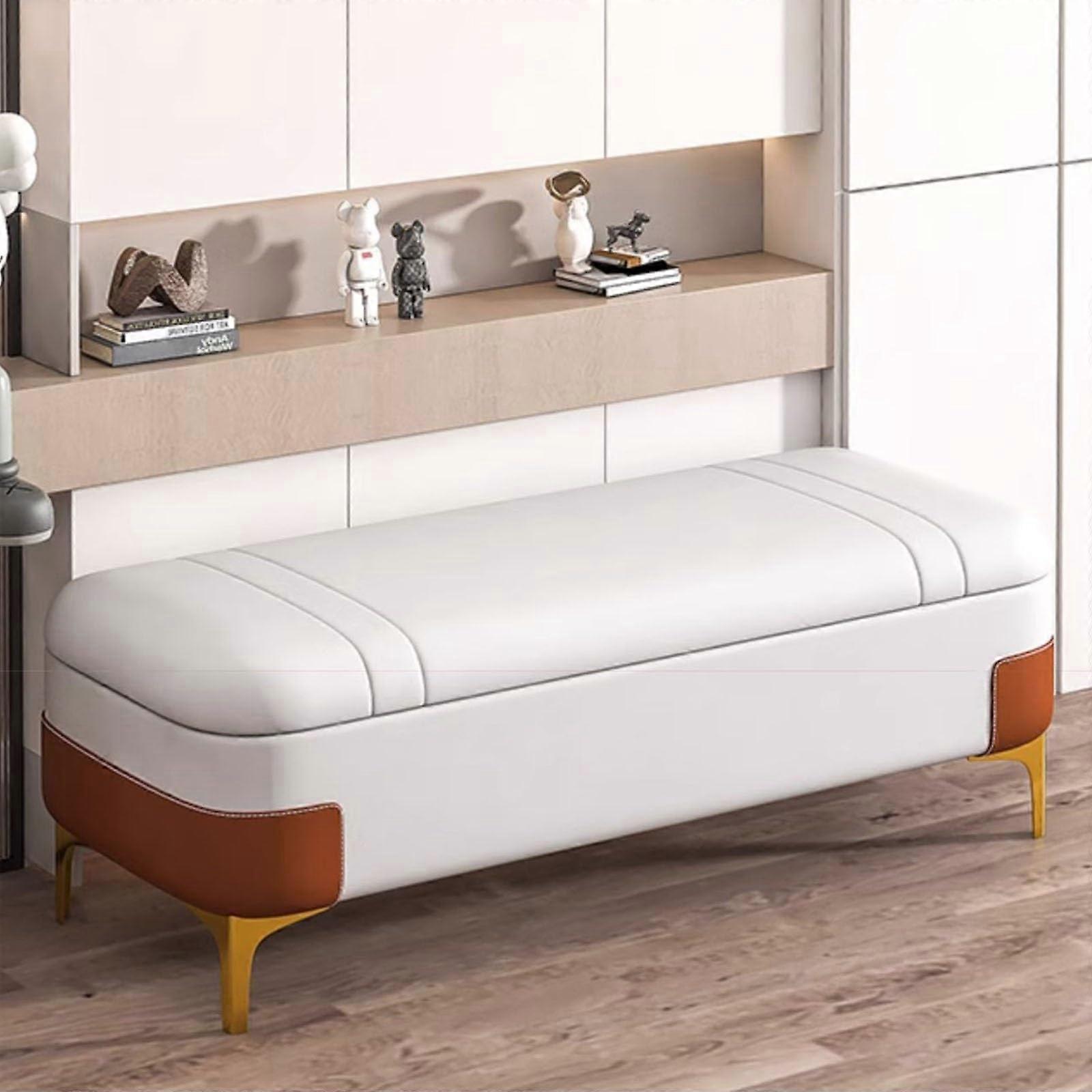 White shoe bench with padded seat and storage, 100cm/39.4in