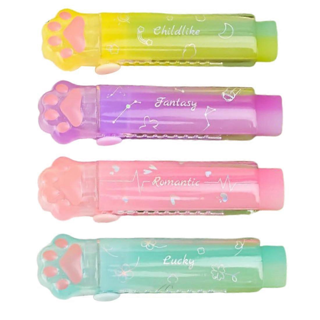 Pack of 4 Retractable Cat Paw Erasers for Pencils and Crayons, Cute and Functional Gift for Cat Lovers