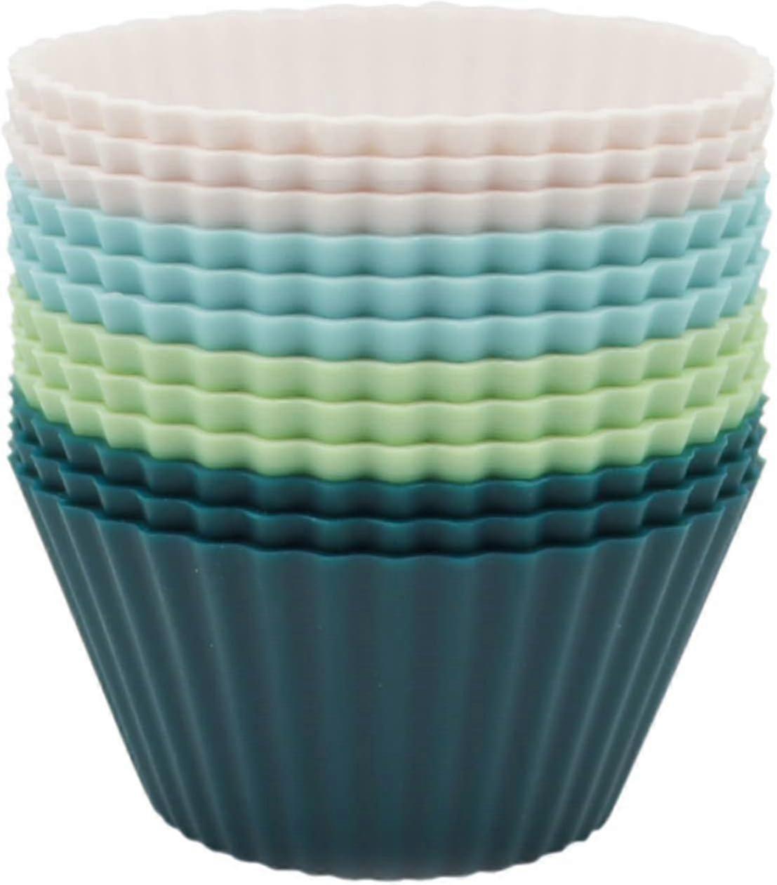 12 Pack Silicone Baking Cups, Reusable Cupcake Liners, Cake Molds, Standard Size, BPA Free, Dishwasher Safe for Various Brands
