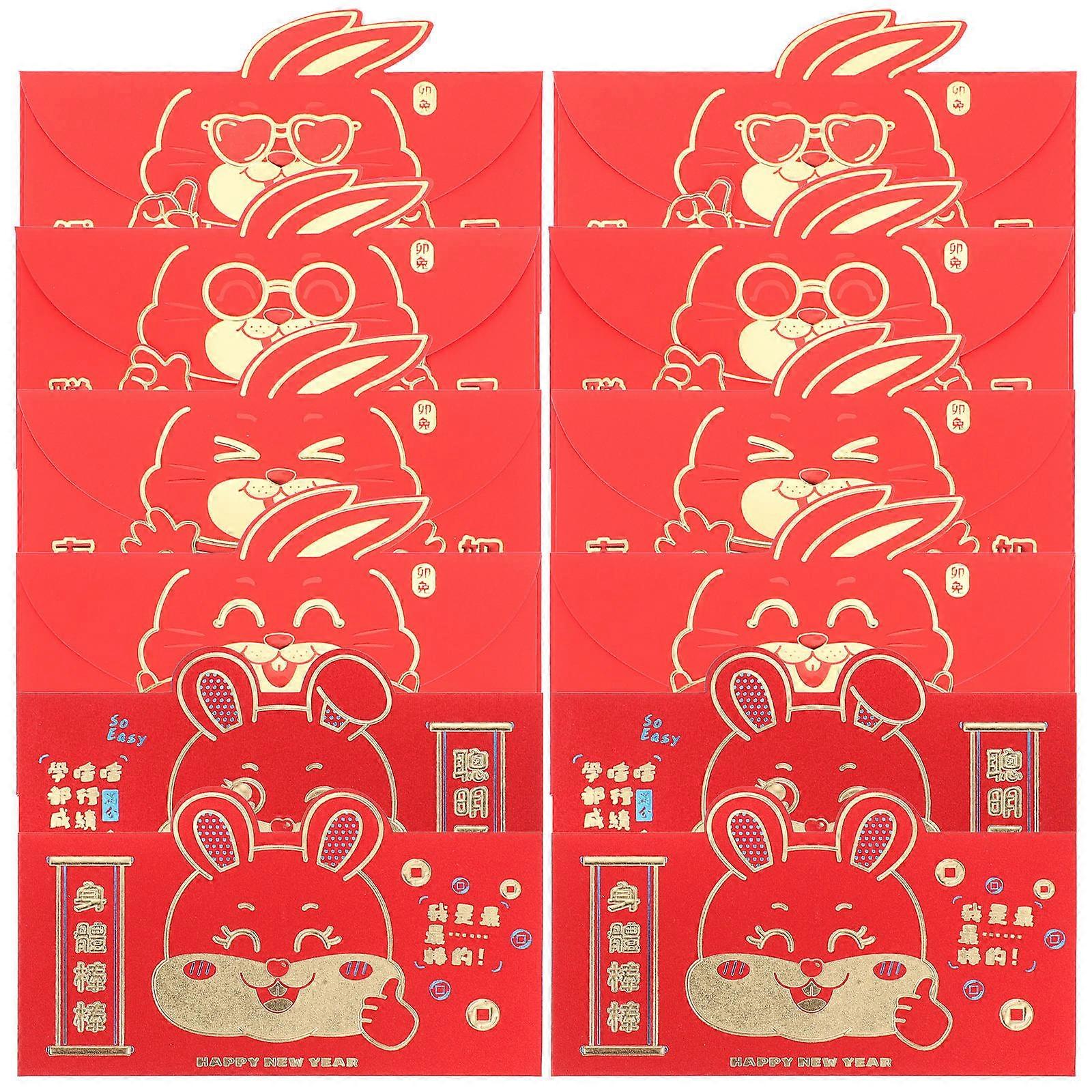Festival Red Envelope Creative New Year Red Envelope Elders Spring Festival 18X9CM Rabbit Design Paper Red Packets 12Pcs