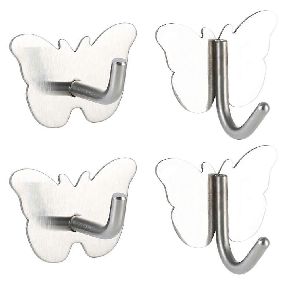 4Pcs Stainless Steel Wall Mount Hooks for Home Use Silver Color Practical Decorative Storage Rack