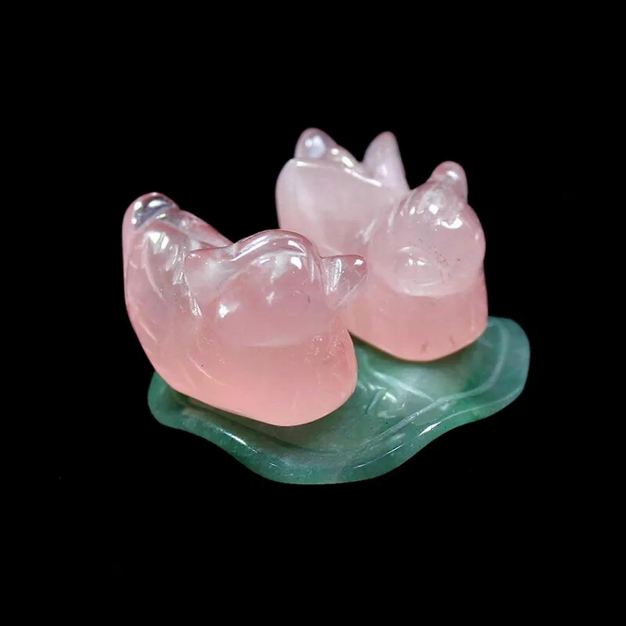2 Pairs Natural Rose Quartz Carved Mandarin Duck Crystal Gemstone Stand