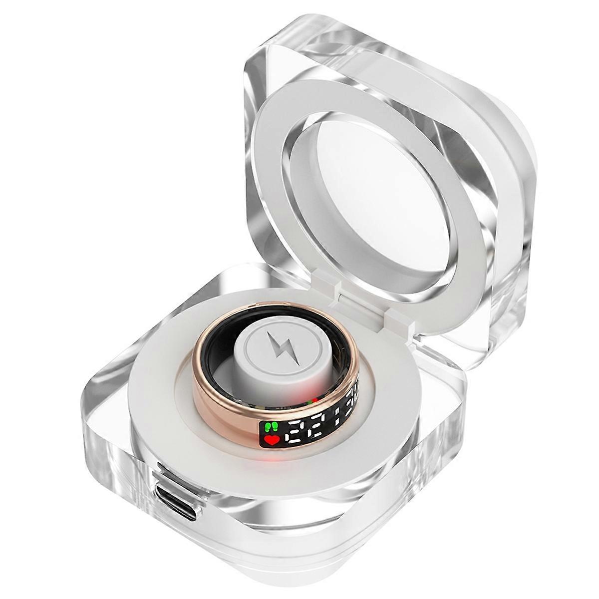 Smart Ring RS08 Heart Rate Health Monitor 5ATM Waterproof Multi SportMode Blood Oxygen Tracker with Charge Compartment,B