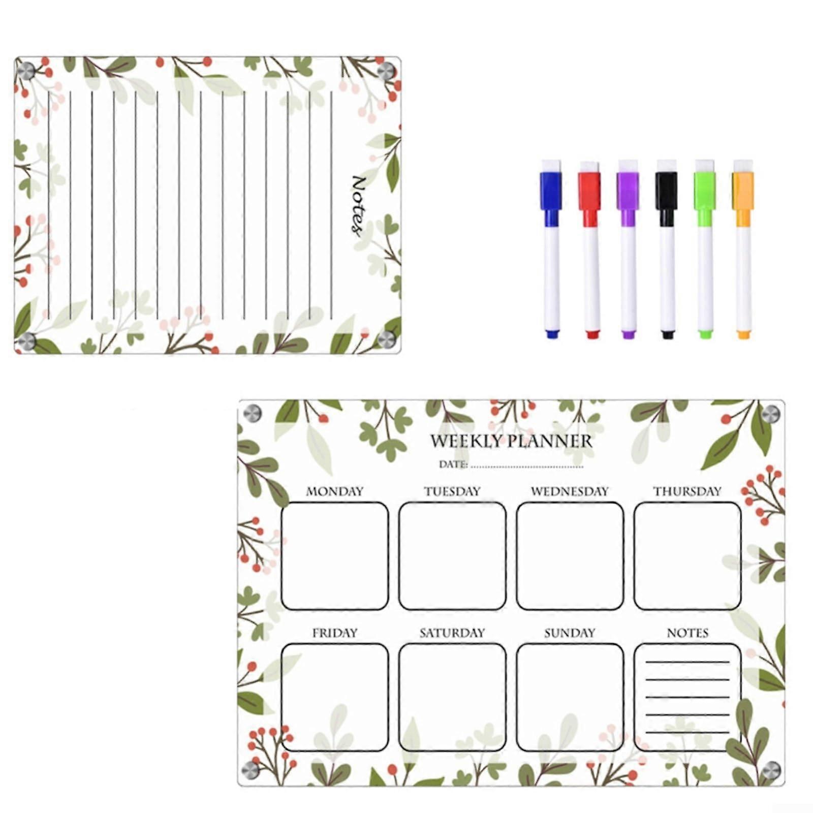 Magnetic weekly planner made of acrylic, dryerase, transparent memo message board for refrigerator with markers, erasable fridge organizer.