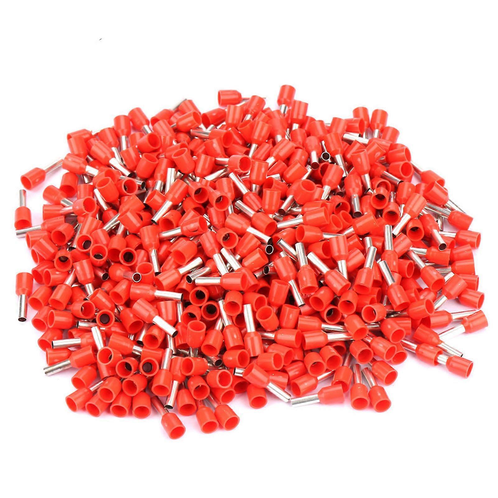 500pcs/set E2508 Cold Pressed Terminal Tubes Insulated Terminals Cable Connector(red)
