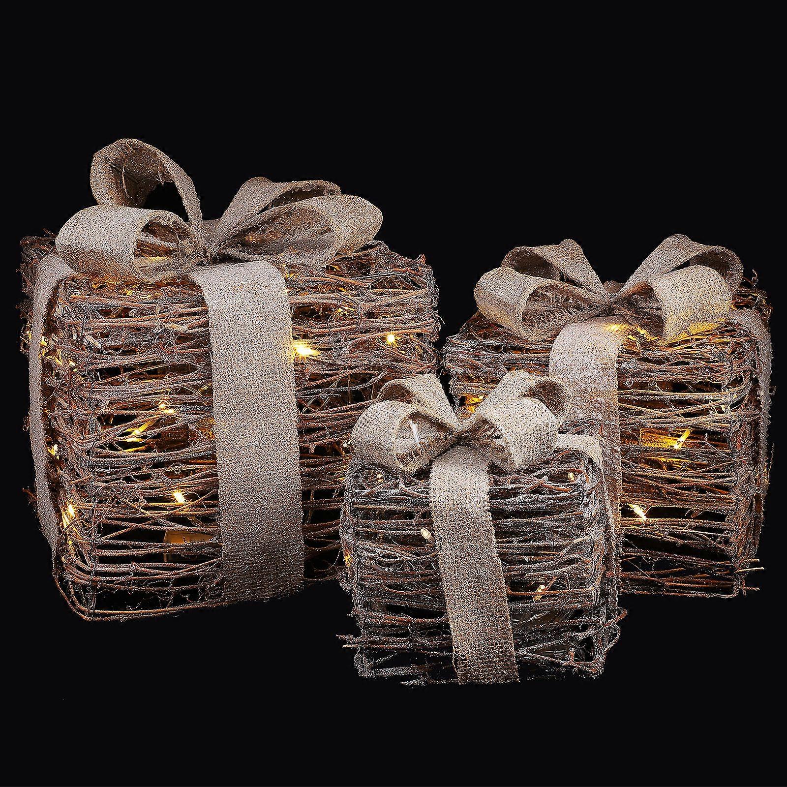 Brown Synthetic Storage Box with LED Luminous Design for and Decorations 3PCS