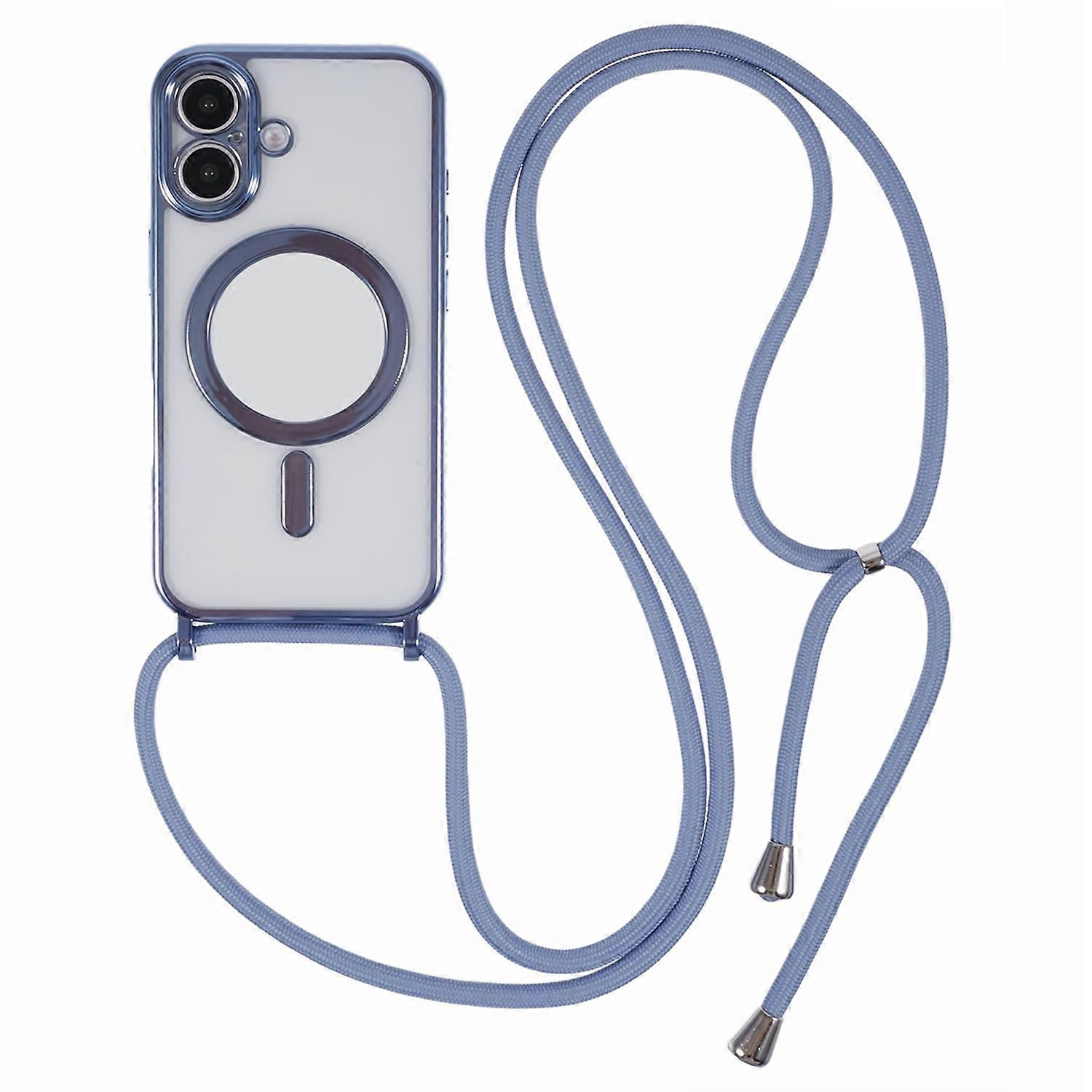 For iPhone 16 Plus Case Compatible with MagSafe Electroplating TPU Cellphone Protector with Long Lan