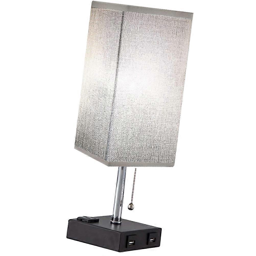 Table Lamp with Dual USB Ports Grey for Lighting Desk Lamp with Cloth Lampshade
