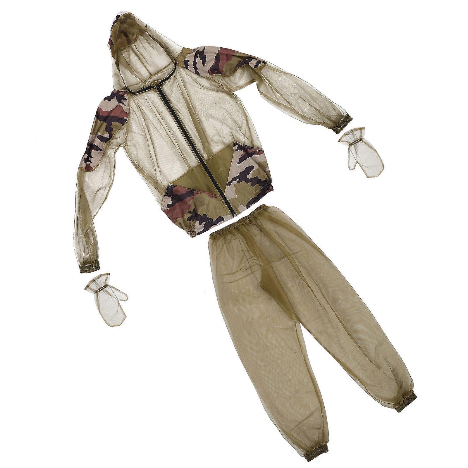 Fishing Hoodies Mesh Hooded Suits Camouflage Set Insect Protection Elasticized Drawstring Waist and Cuffs